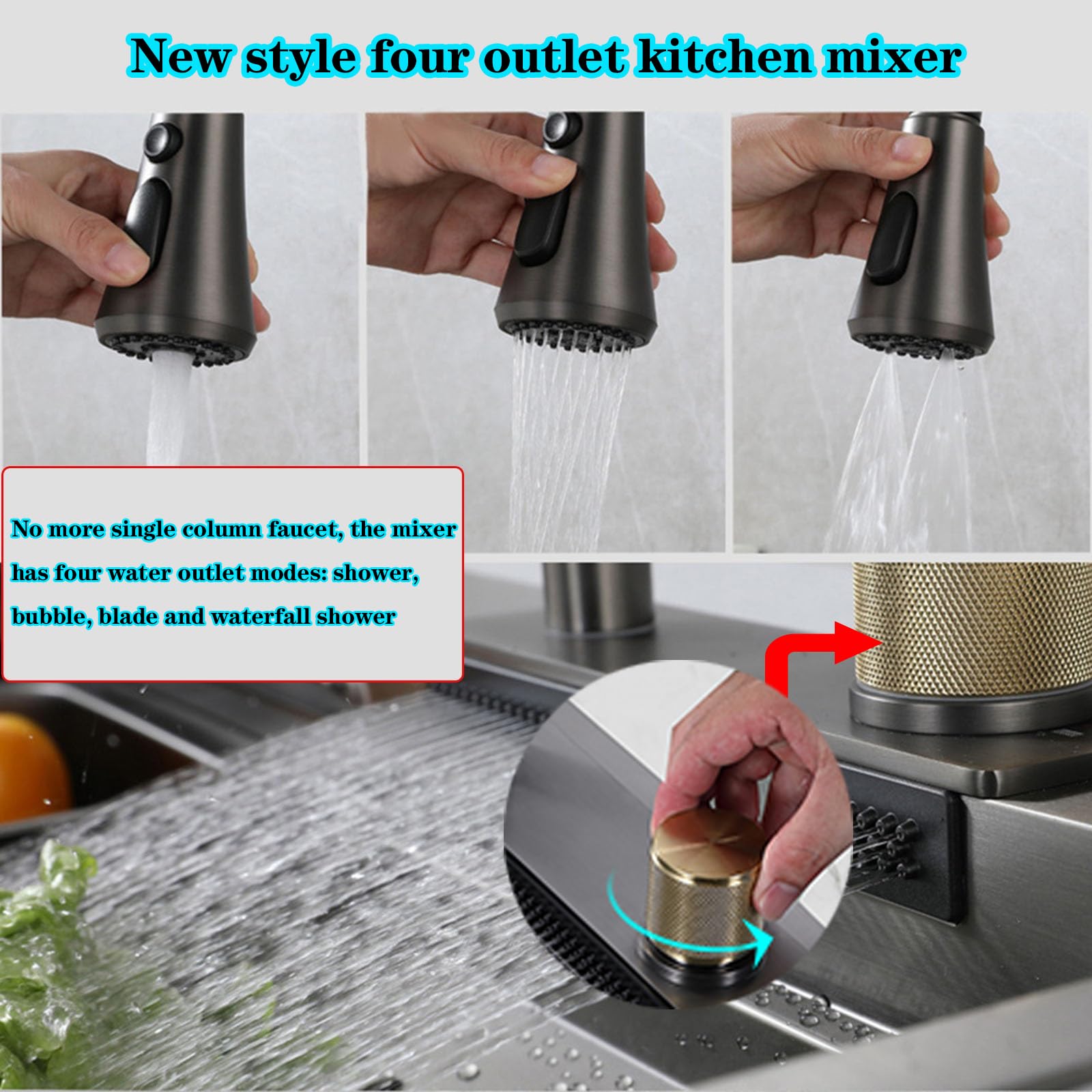 Fregadero de cocina rainfall single groove fregadero de cocina con grifo de extracción, lavavajillas presurizado, tabla de cortar, cesta de drenaje (80 x 45 x 21cm), Gris Pistola