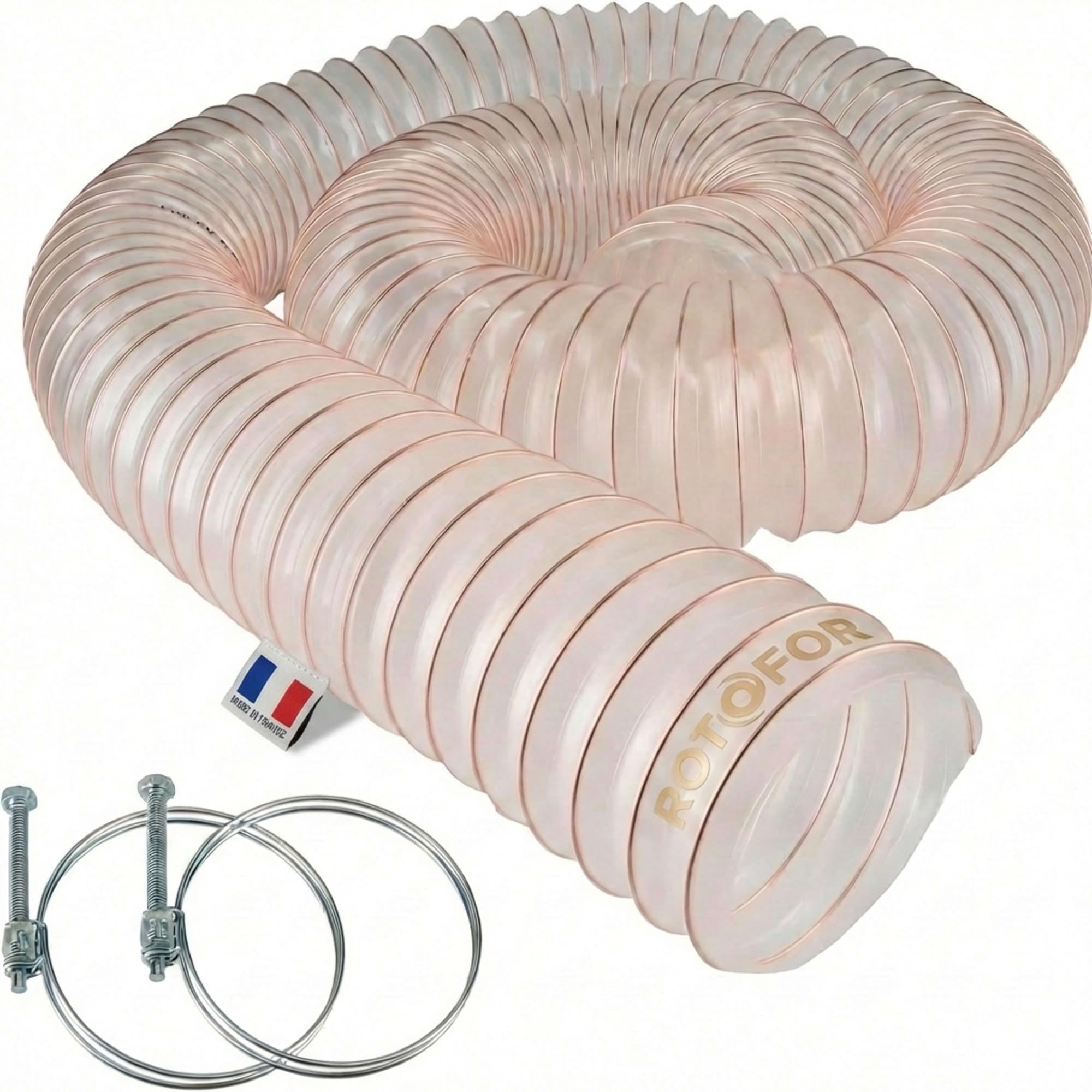 Tuyau flexible d'aspiration en polyuréthane - Diamètre de 100 mm + 2 colliers de serrage - 2,5 MÈTRES