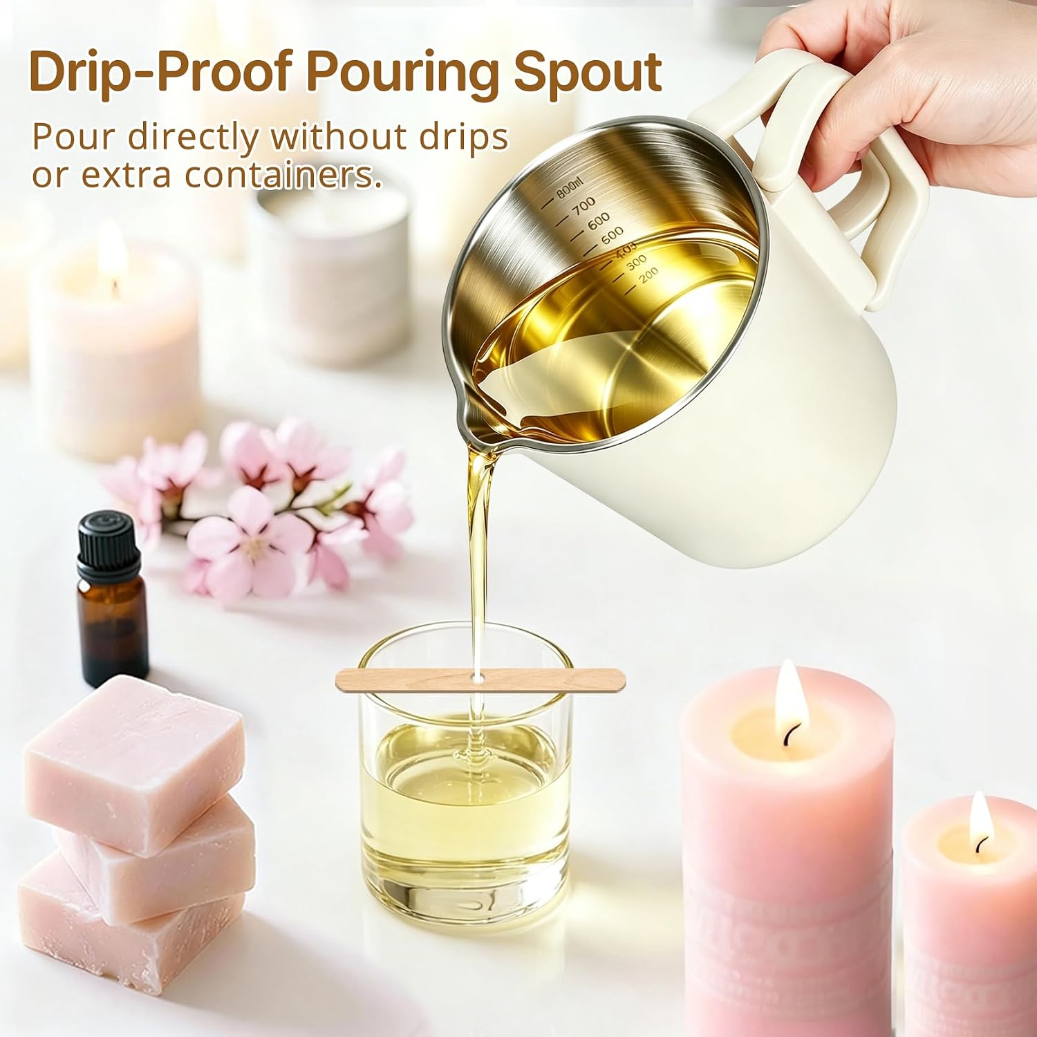 NAUQUOHZ Wax Melter Pot for Candle Making Supplies,800ML Electric Wax Melts Warmer with Thermometer and Pouring Spout for DIY Soap Making for Beginners & Pros Compatible with Soy Wax,Beeswax,Paraffin thumbnail