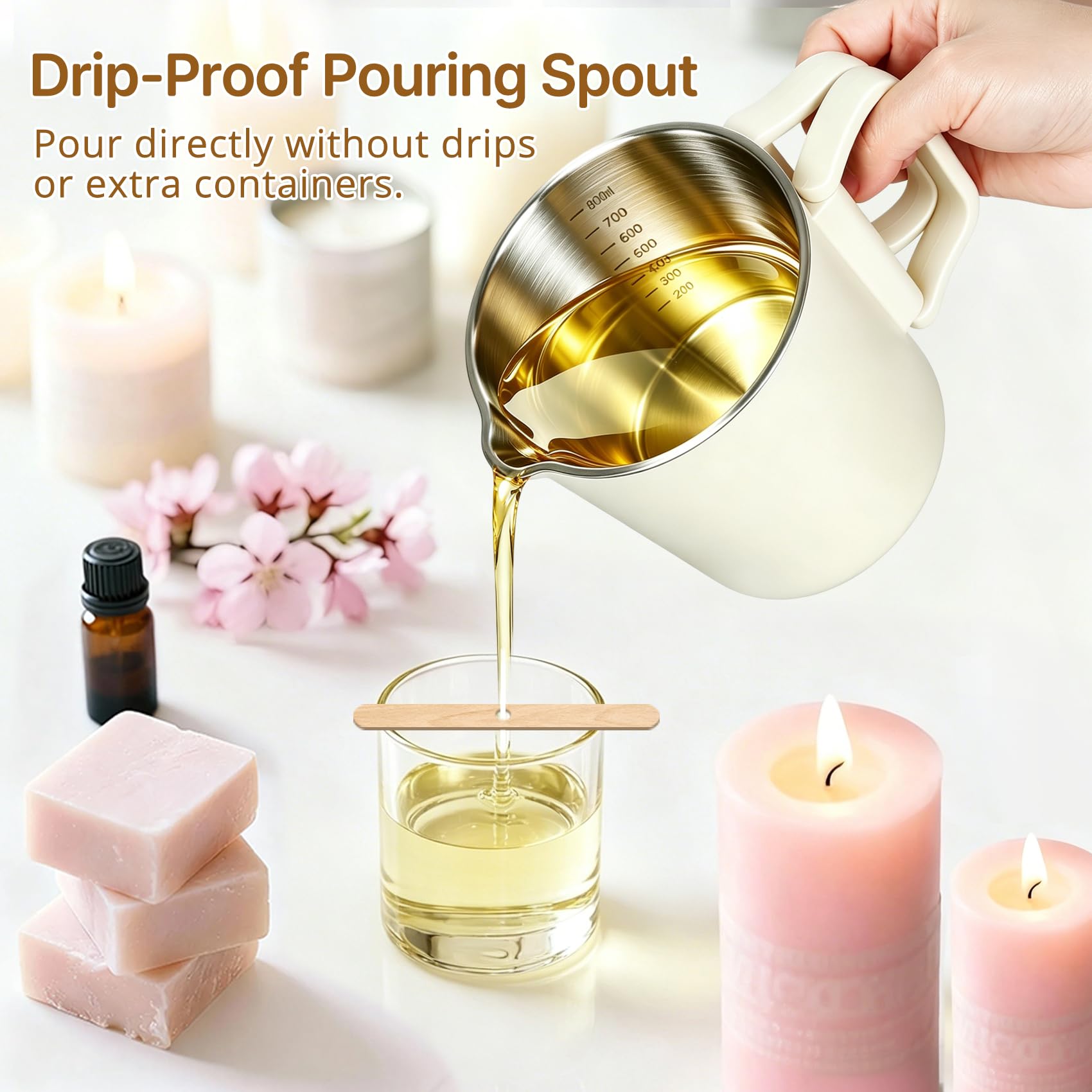 Kit de suministros para hacer velas con olla de fusión de cera, calentador eléctrico pequeño de cera de 27 onzas con termómetro y boquilla de vertido para hacer jabón para principiantes, adultos