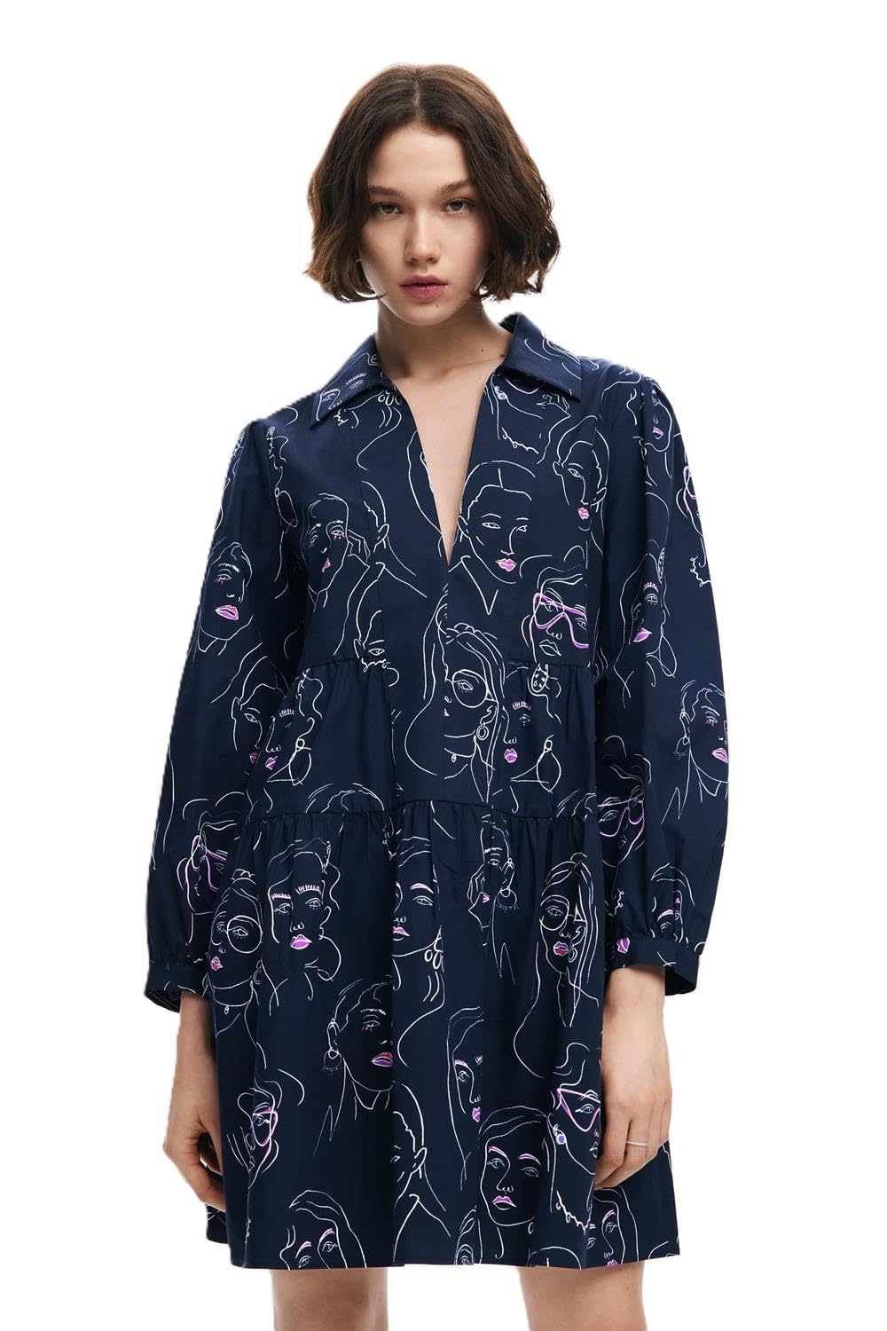 Desigual Damen Woman Woven Long Sleeve Dress, Blau, L EU