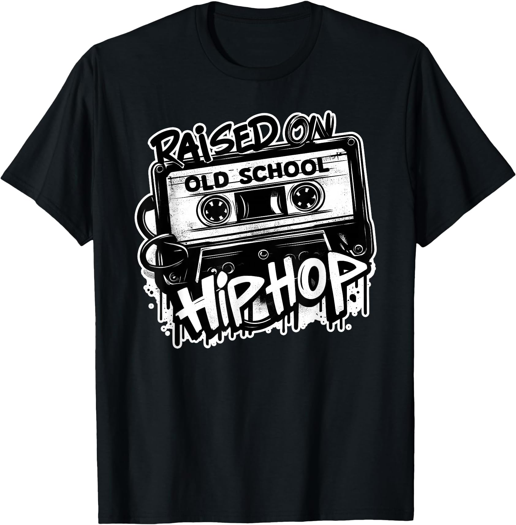 Raised ON Old School Hip HOP 80s 90s Cassette Graffiti T-Shirt