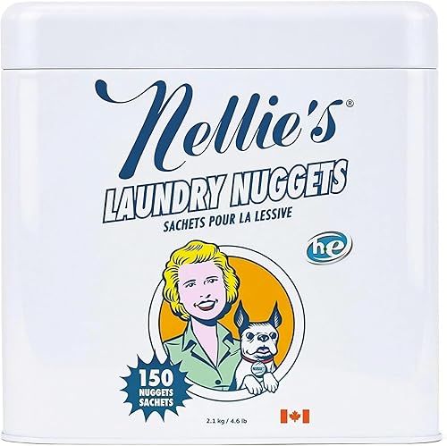 Nellie's Nuggets de lavandería - 150 cargas - Cápsulas de lavandería biodegradables sin fragancia - Limpieza botánica - Potencia duradera - Elección