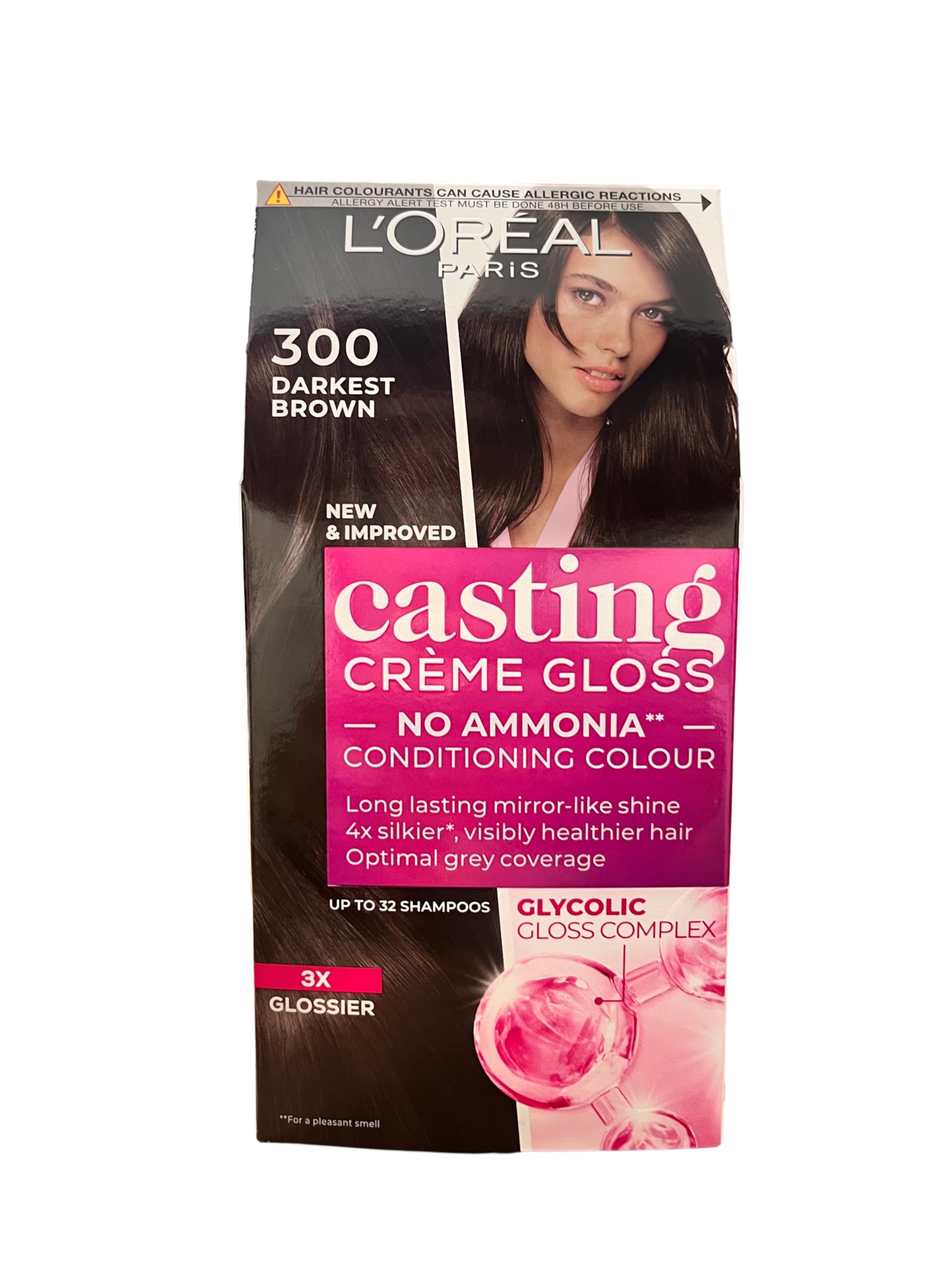 L'Oreal Paris Casting Crème Gloss Conditioning Hair Color, 87.5g + 72ml - Darkest Brown 300 (Pack of 1)