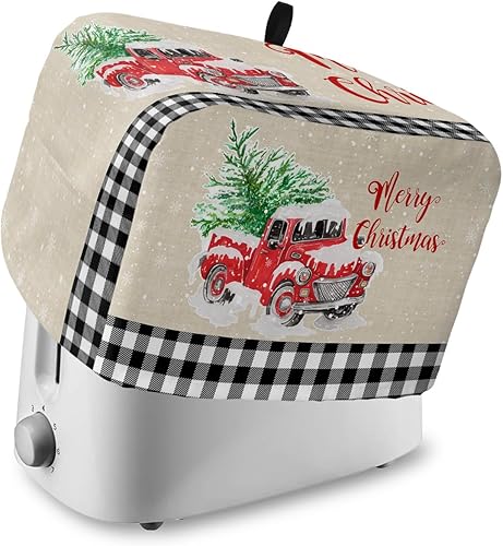 Funda para tostadora de 4 rebanadas, diseño de árbol de Navidad, color rojo de Navidad, lino negro, a cuadros, para tostadora, cubierta antipolvo
