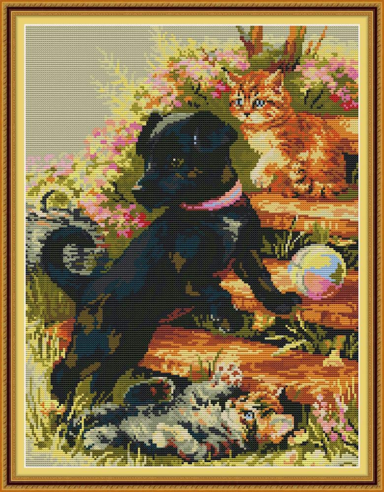 WOWDECOR - Kit per ricamo a punto croce, per adulti, bambini, gatti, animali di Natale, cani, con timbratura 11CT fai da te DMC cucito facile da principianti Cane