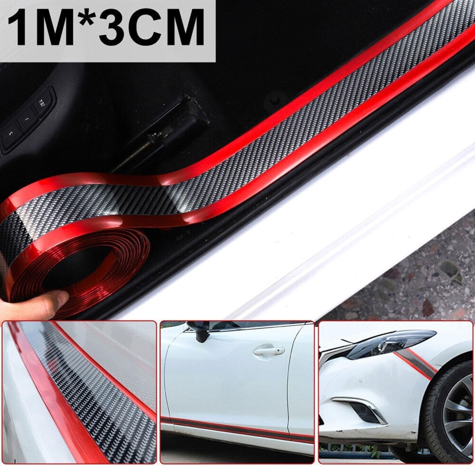 Tira Protectora de Parachoques Pegatinas para Coche, Protector de umbral Puerta antiarañazos, Tira Goma Fibra Carbono, película Protectora para Parachoques(B)
