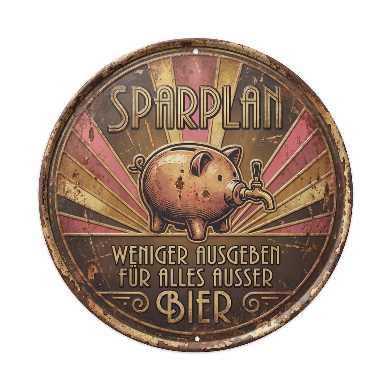 Vintage Bar Style Sparplan Humorous Mancave Savings Metal Tin Sign Plaque Wall Decor for Cafe, Club, Garden Round Metal Poster 8x8Inch