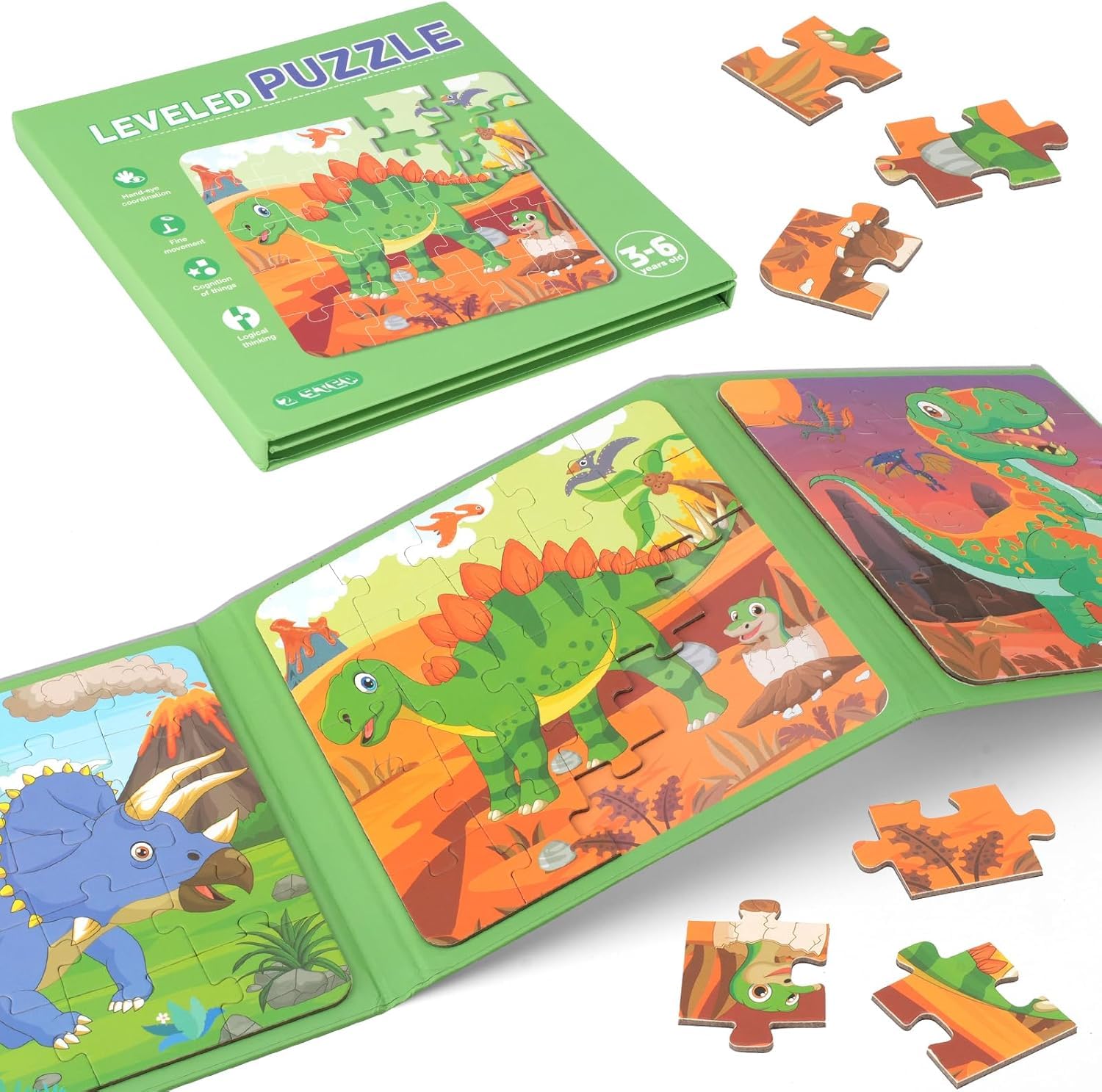 Magnetic Leveled Dinosaur Puzzle Book for Kids 3-6 Years, Educational Jigsaw Set with Multiple Themes, Travel-Friendly Learning Toy Boys & Girls,-picture-28