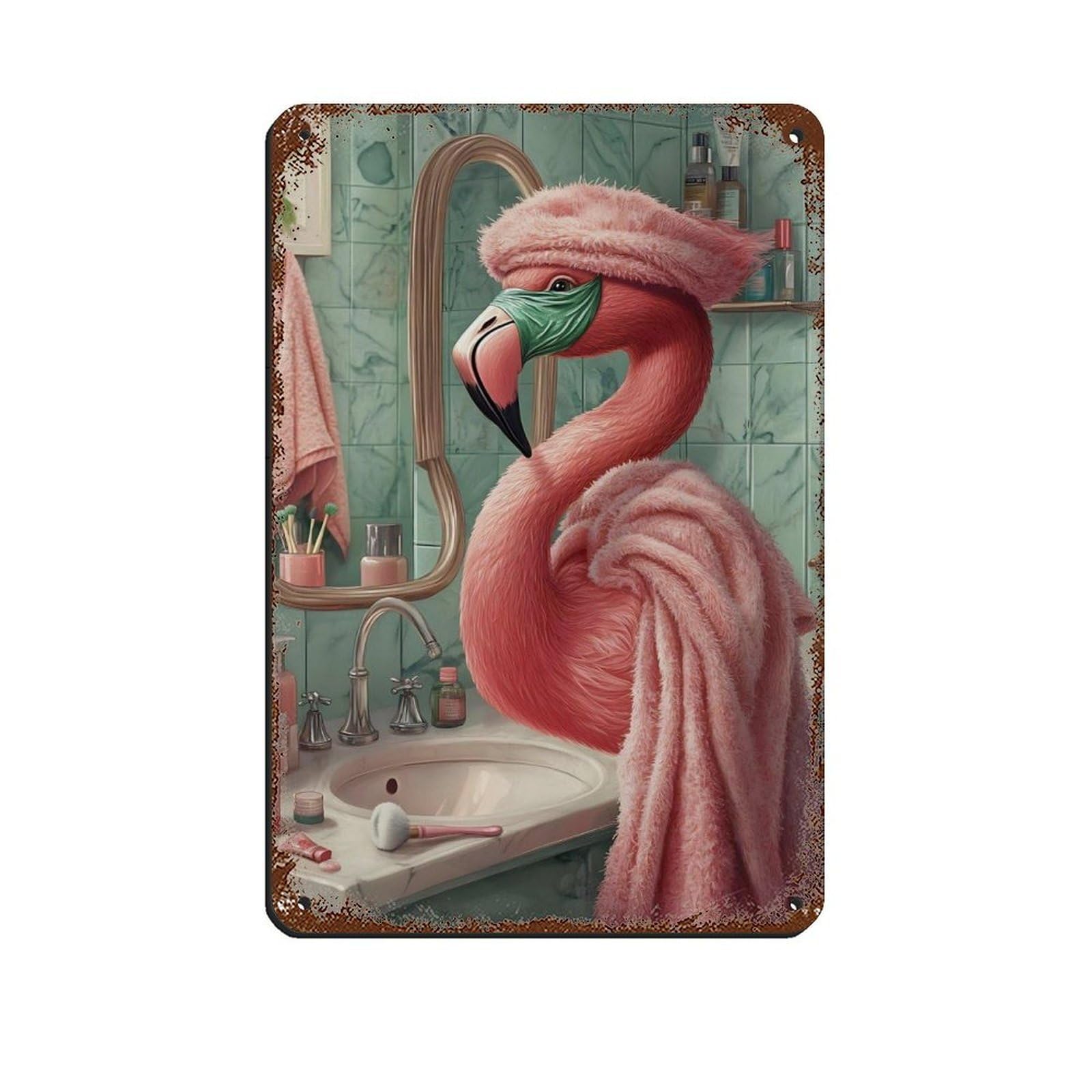 Flamingo, Bathroom Decor Tin Sign Vintage Metal Pub Club Cafe Bar Home Wall Art Decoration Poster Retro 8x12inch(20x30cm)