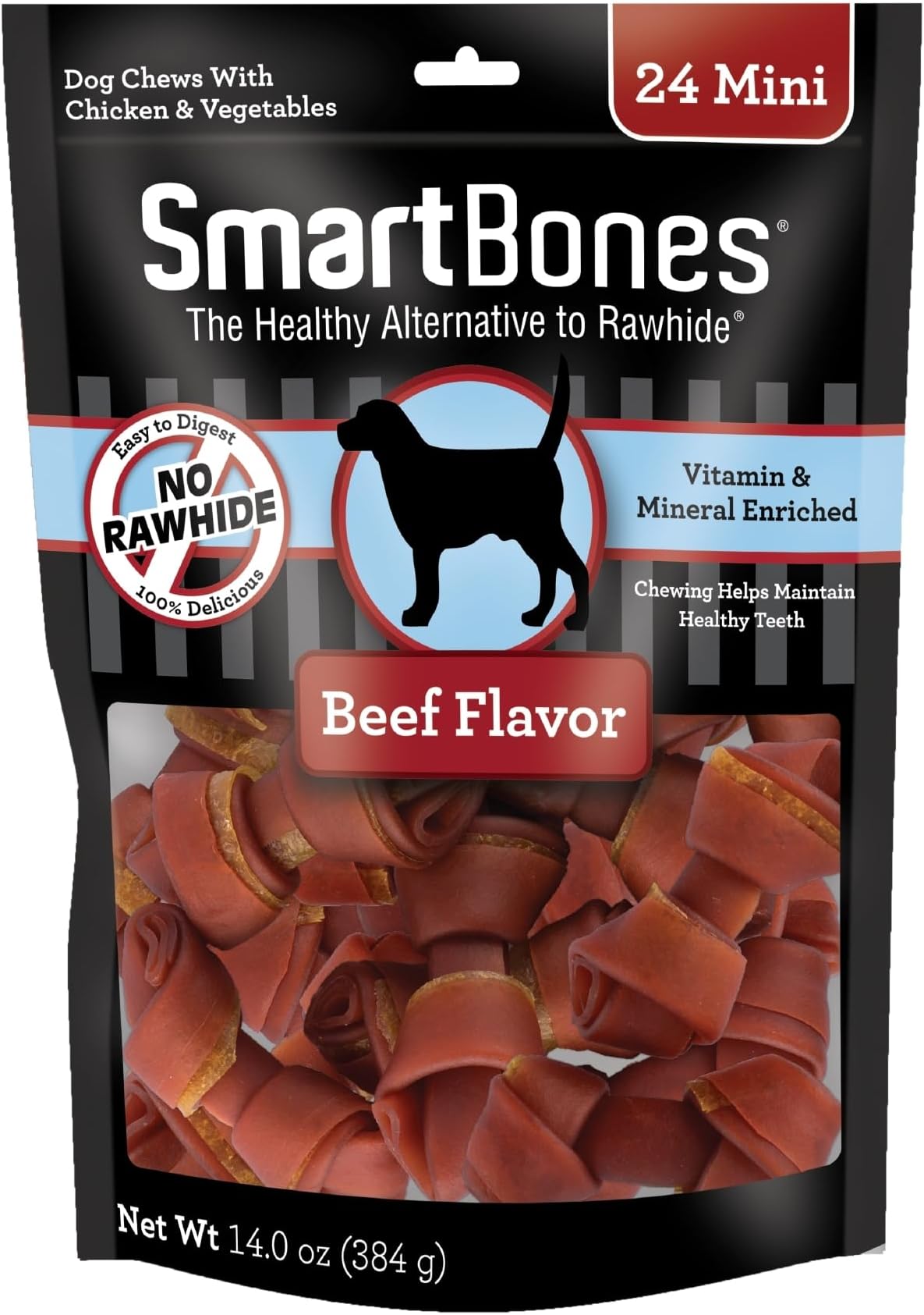 Mini Chews With Real Beef 24 Count, Rawhide-Free Chews For Dogs