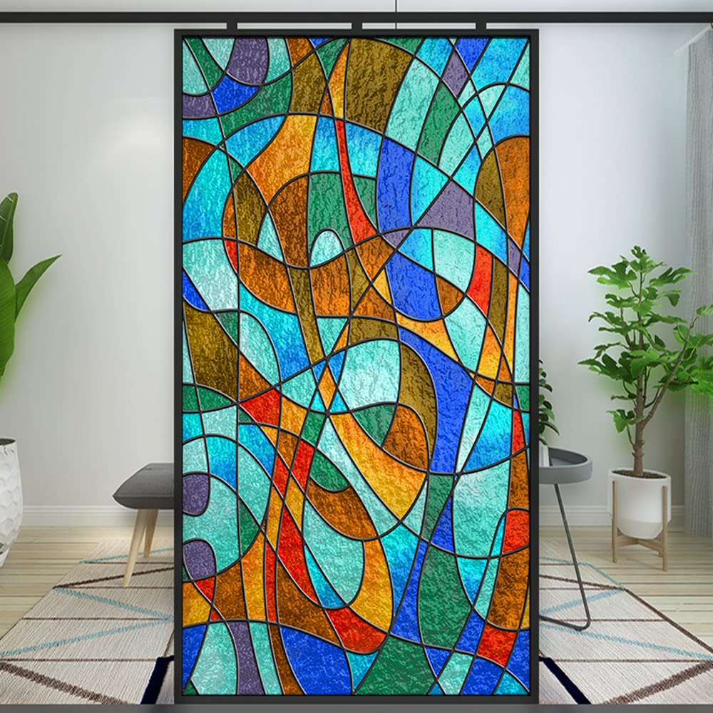 Tree of Life Church Style Privacy Window Film Stained Glass Static Cling Window Treatments Window Coverings Glass Sticker Decorative Film for Siding Glass Door Home Decor 23.6"x55.1"(60x140cm)
