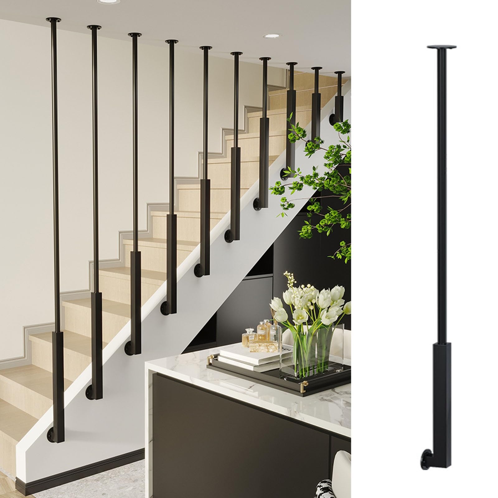 Ringhiera Per Scale Balaustre per scale personalizzabili in ferro nero per interni, Moderno ponte balaustre per case decorativo, Oro/bianco Colonna a balaustro per mansarda/corridoio(Black,150cm)