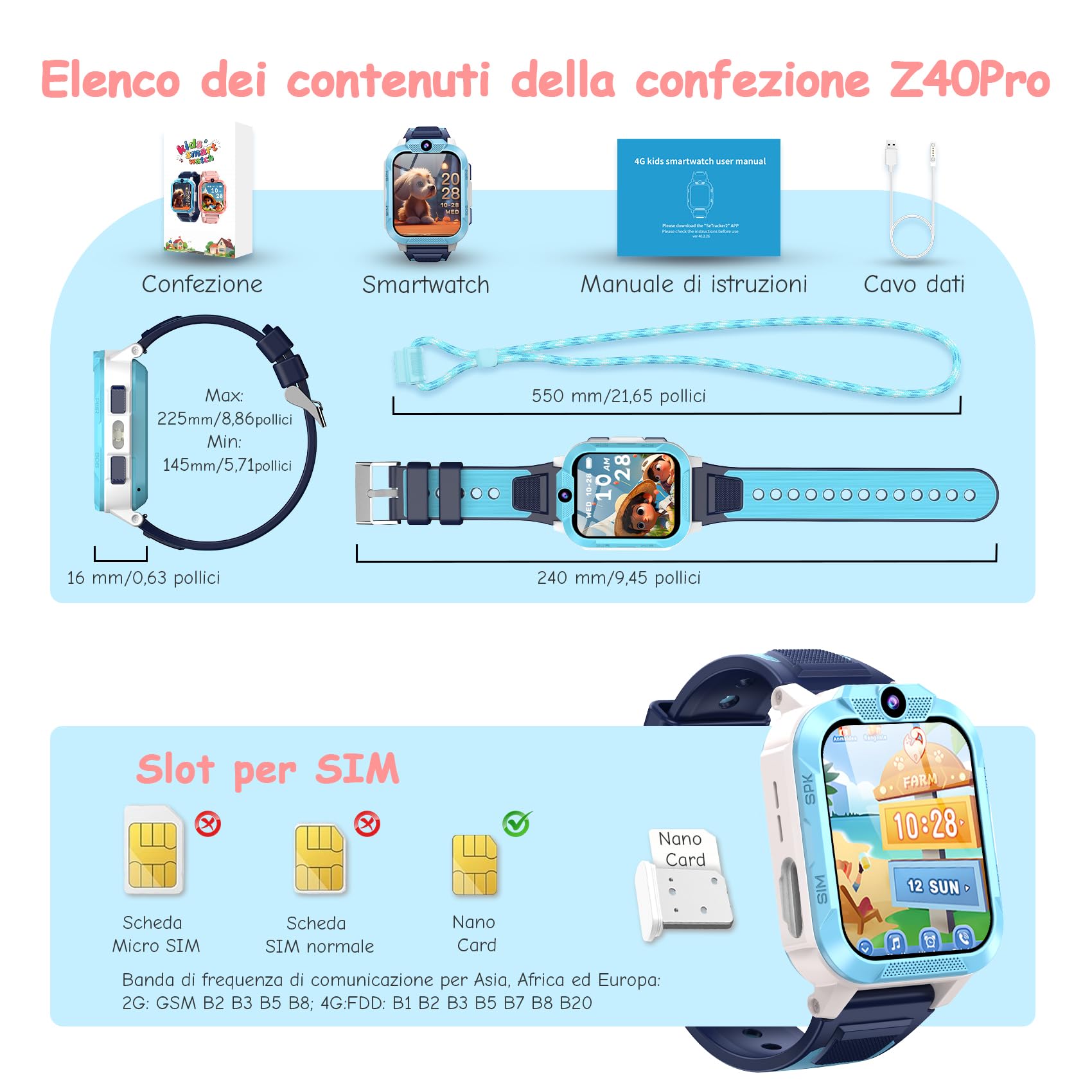IOWODO Smartwatch Bambini 4G con Videochiamata HD, 1.85" Orologio Telefono Bambini con GPS, WiFi e LBS, SOS, Batteria 850mAh, Modalità Scuola, Contapassi, Sveglia, IP68 Impermeabile, 5-12 Anni, Blu