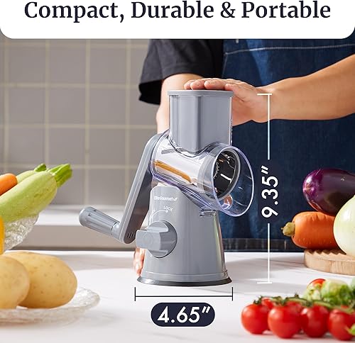 Miniatura 5 de Elite Gourmet EFP593 - Rallador de queso giratorio con 3 cuchillas de acero inoxidable para cortar, triturar y triturar finamente, base de succión