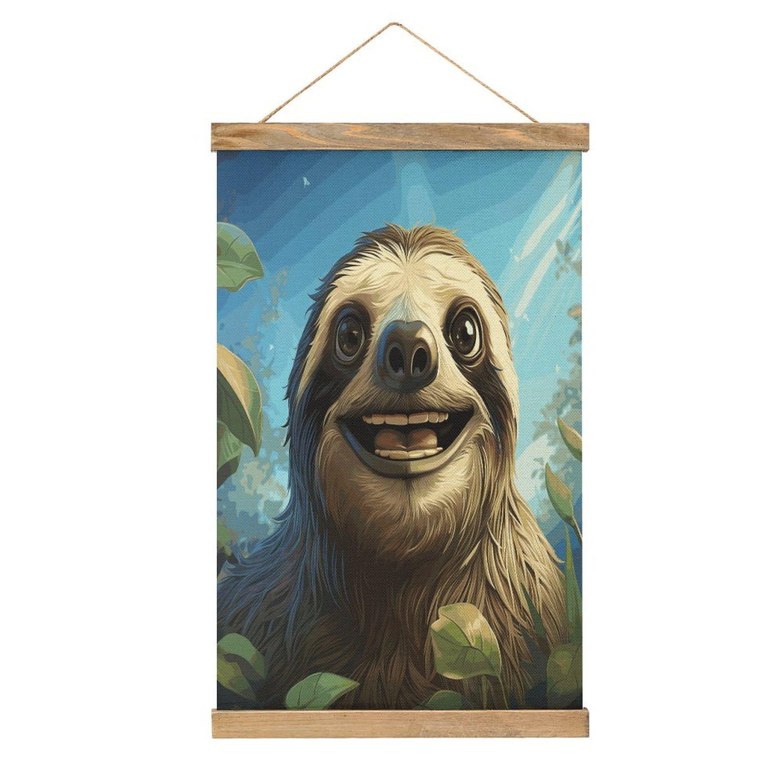 FekiLoot Cartoon Funny Sloth Linen Hanging Painting Vintage Poster Hanger Frame Wall Decor Art Painting Printed on Linen Without Fading Living Room Office Bedroom Playroom Apartment Decor