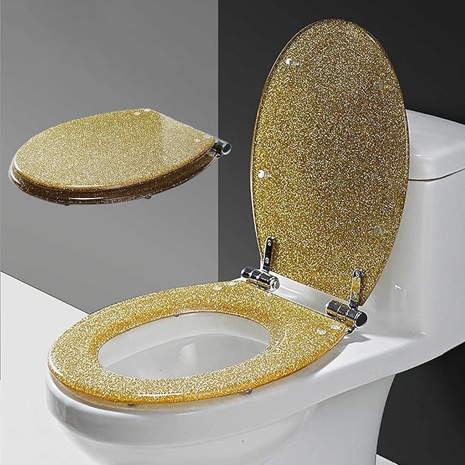Sparkly Resin Toilet Seat, Quiet Slow Close Bathroom Toilet Lid