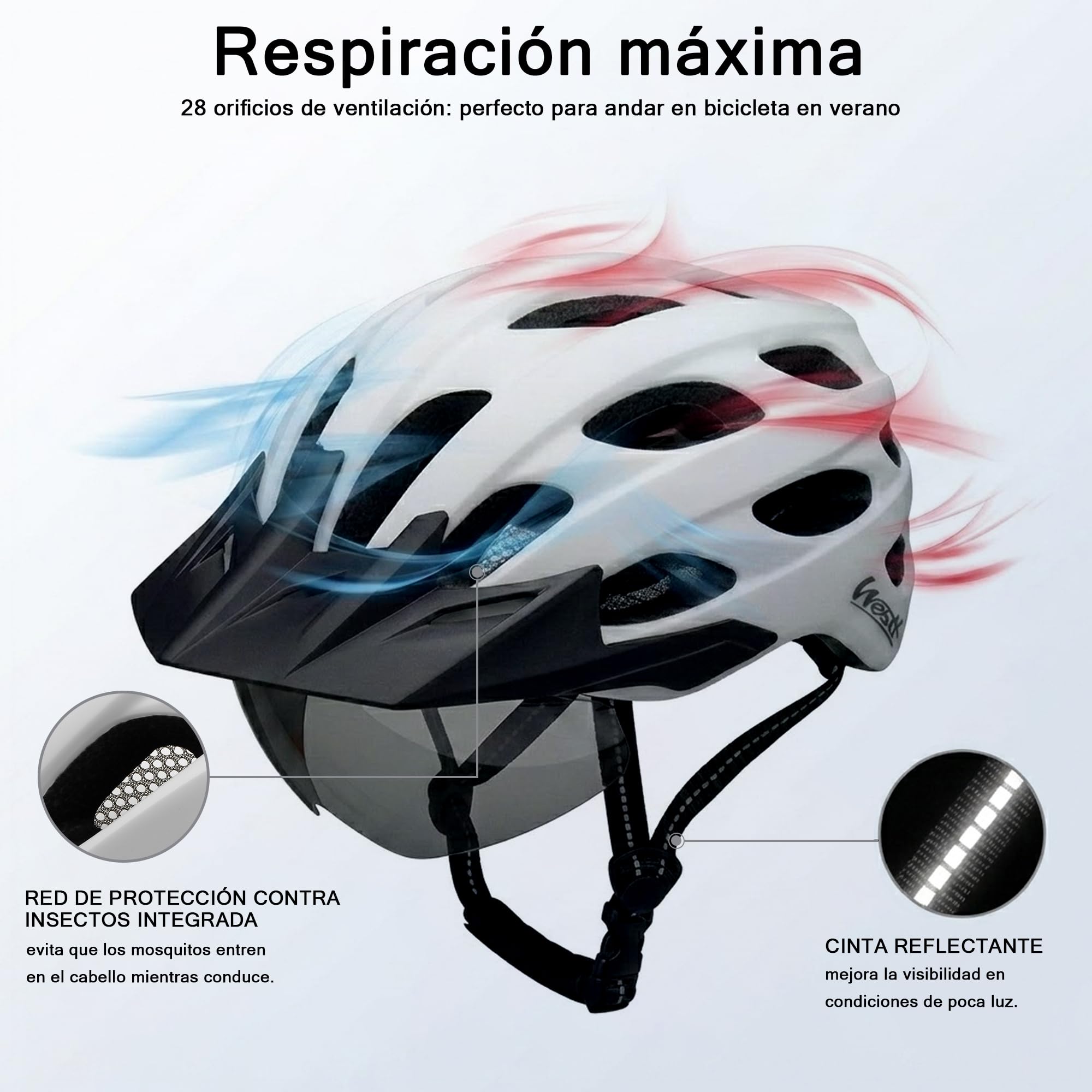 Westt Casco de Bicicleta con luz Recargable y Visera, para Hombre y Mujer