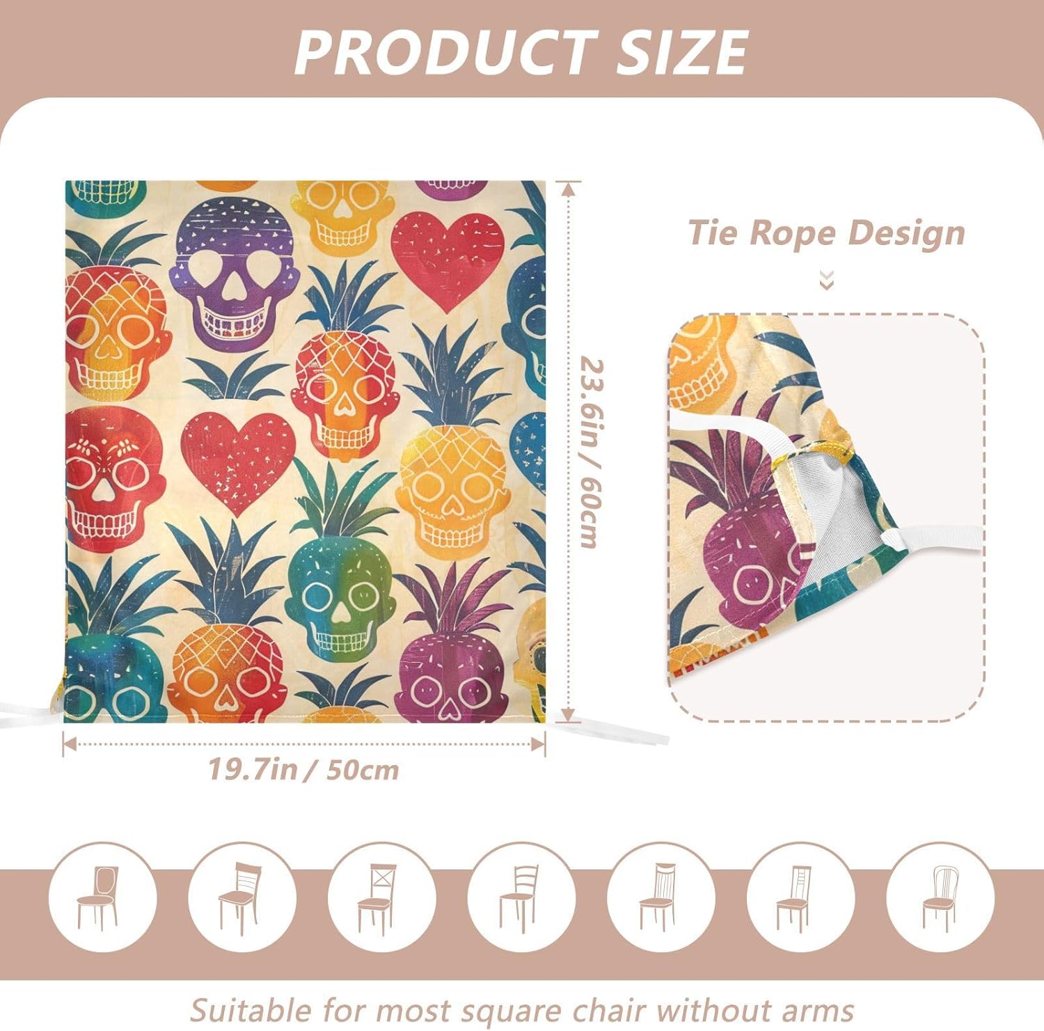 ALAZA Funny Rainbow Skulls Hearts Pineapples Chair Back Cover Set of 6, Washable Reusable Removable Chair Slipcovers Decorative Chair Cover for Home Kitchen Wedding Party