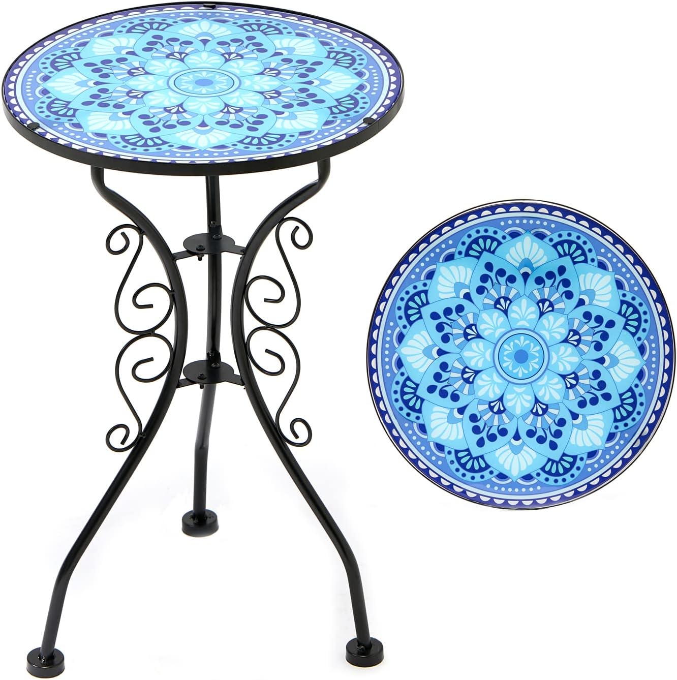 HL3NIGIM Outdoor Mosaic Side Table, 14" Round Patio Side