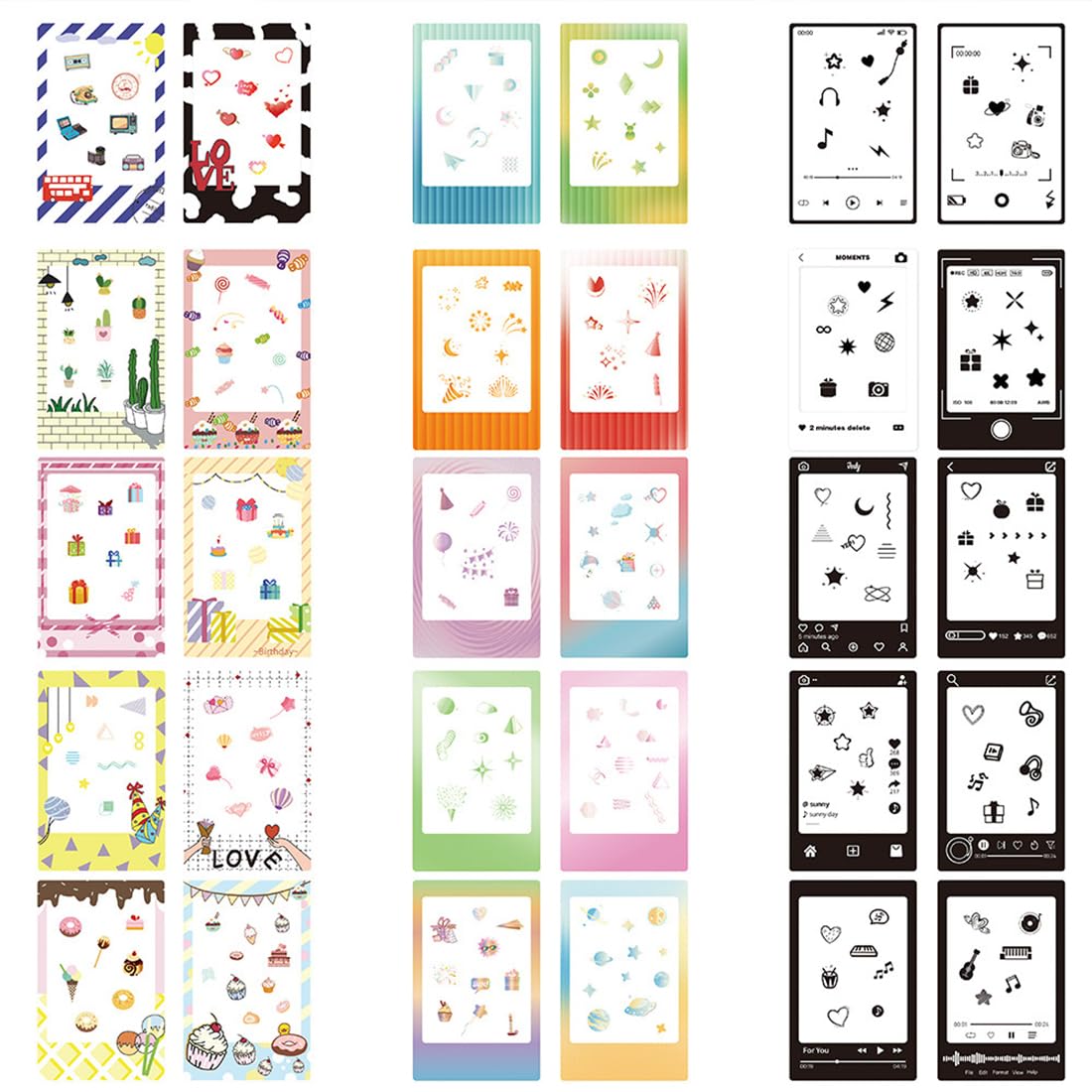 30 Pièces Autocollants Bordure et Cadres Colorés pour Fujifilm Instax Mini