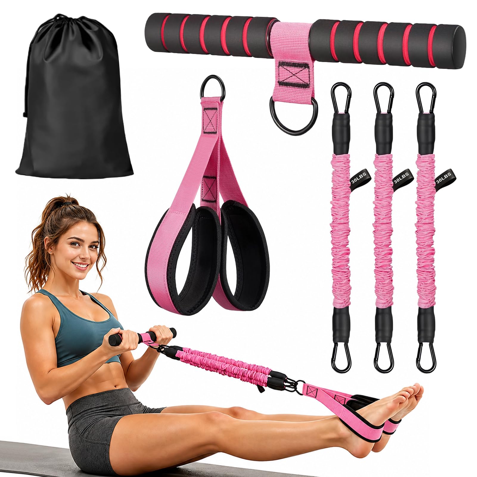 Pedal Resistance Band with Handle, 3 Tube Adjustable Resistance Bands