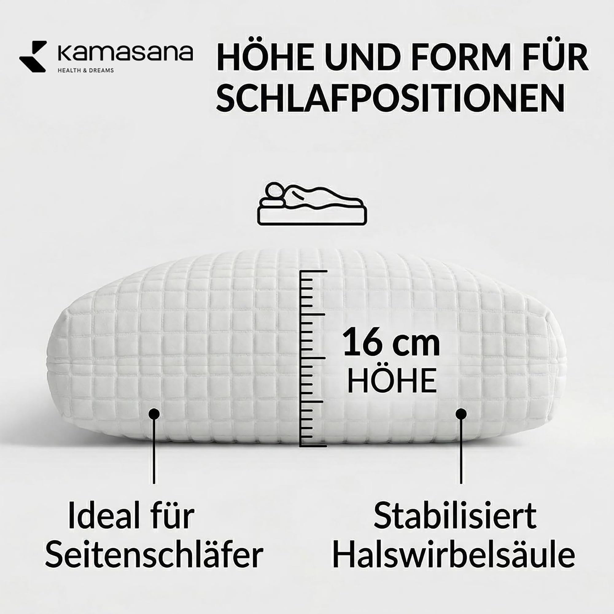 Hohes Memory Foam Seitenschläferkissen 40 x 80 x 16 cm – Orthopädisches Nackenstützkissen – Ergonomisches Kopfkissen mit weicher und Fester Seite