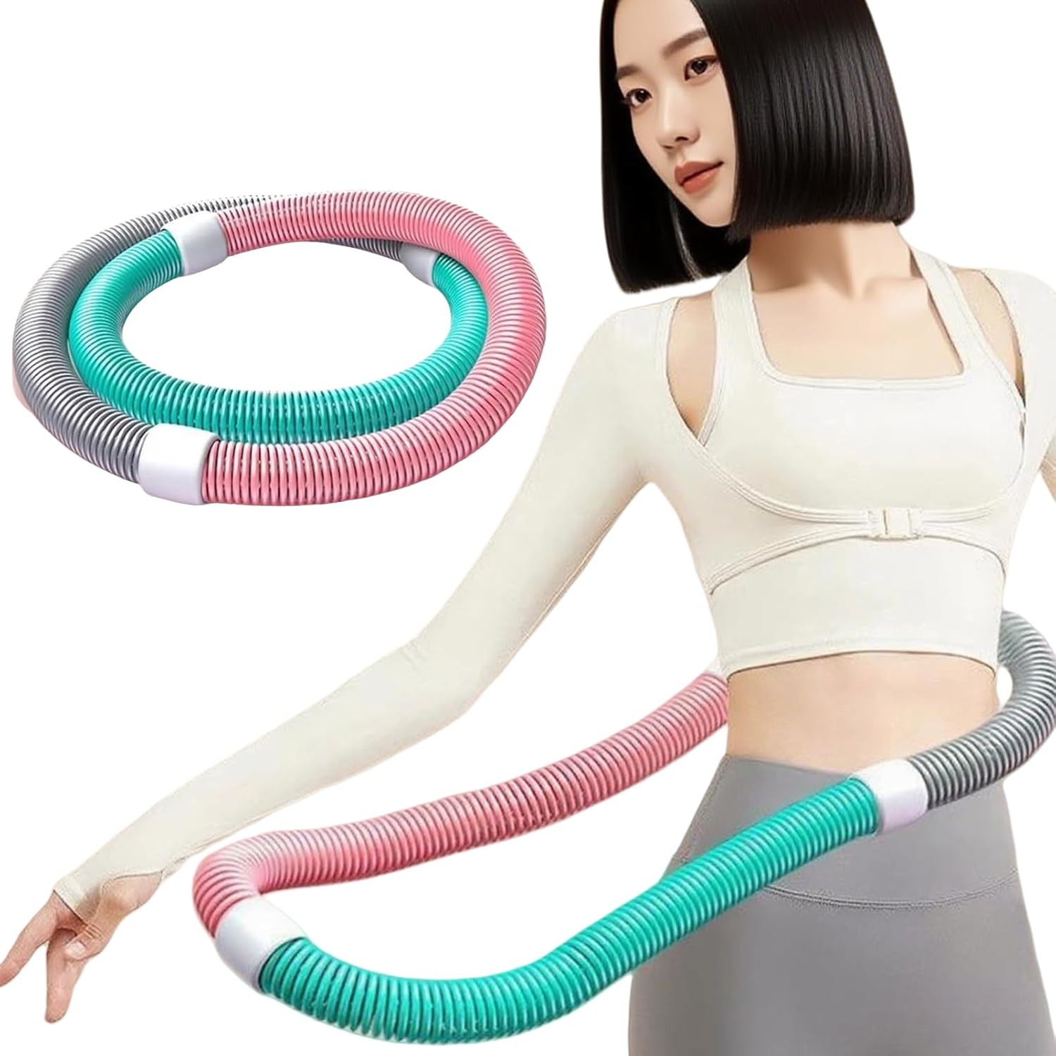 Adjustable Spring Hula Hoop, 3.3 Lbs, Pink/Teal/Gray, Foldable Fitness Waist Trainer for Women 2.5Lbs