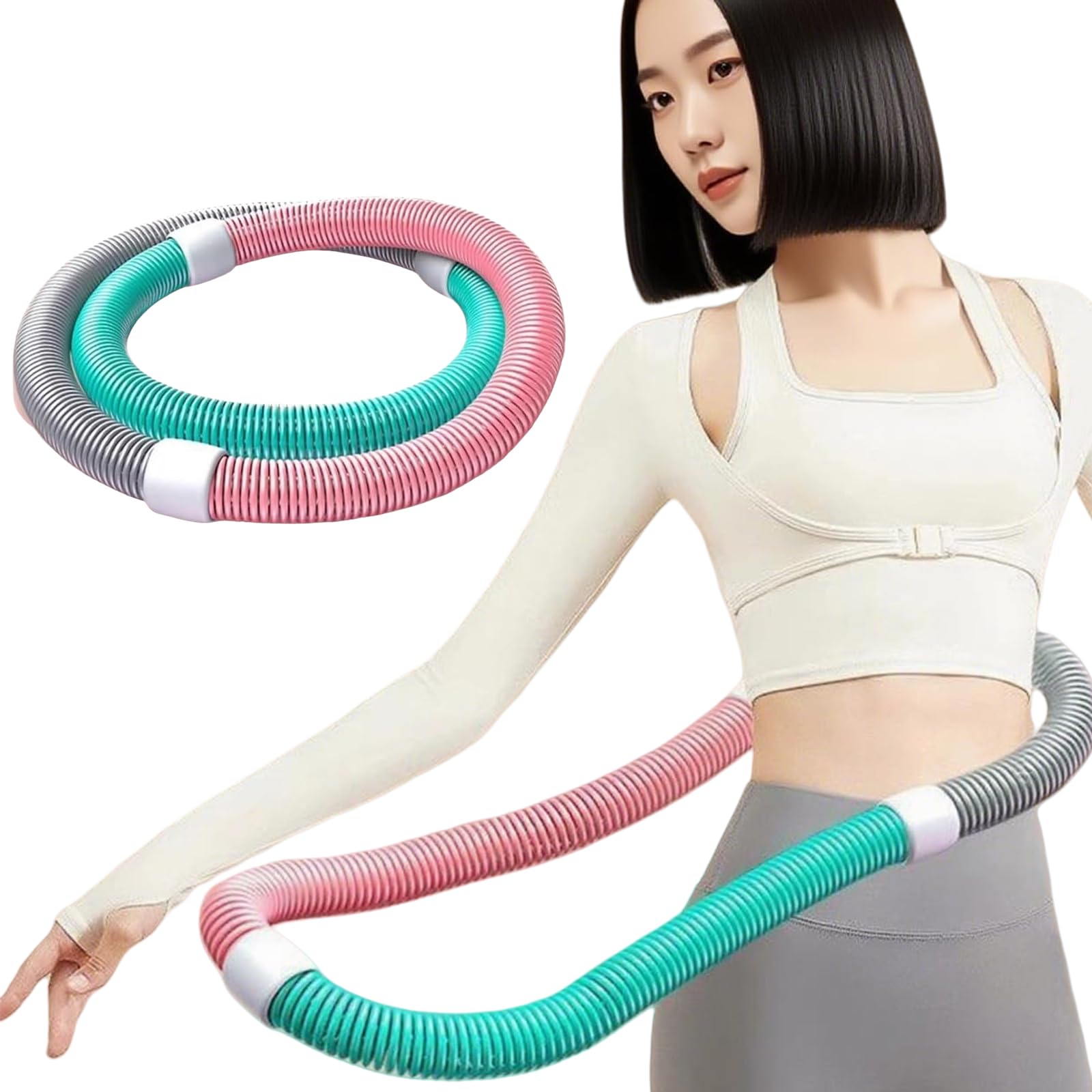 Adjustable Spring Hula Hoop, Pink/Teal/Gray，Foldable Fitness Waist Trainer for Women （2.5Lbs）-image-23