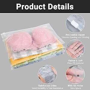 Svaldo Bikini Bags Organizer Clear, Plastic Shirt Bags for Small Business, Swimsuit Swimwear Bathing Suit Storage, T Shirt Packaging, 10x8 inch, Pack of 50, 3 Mil with Vent Holes