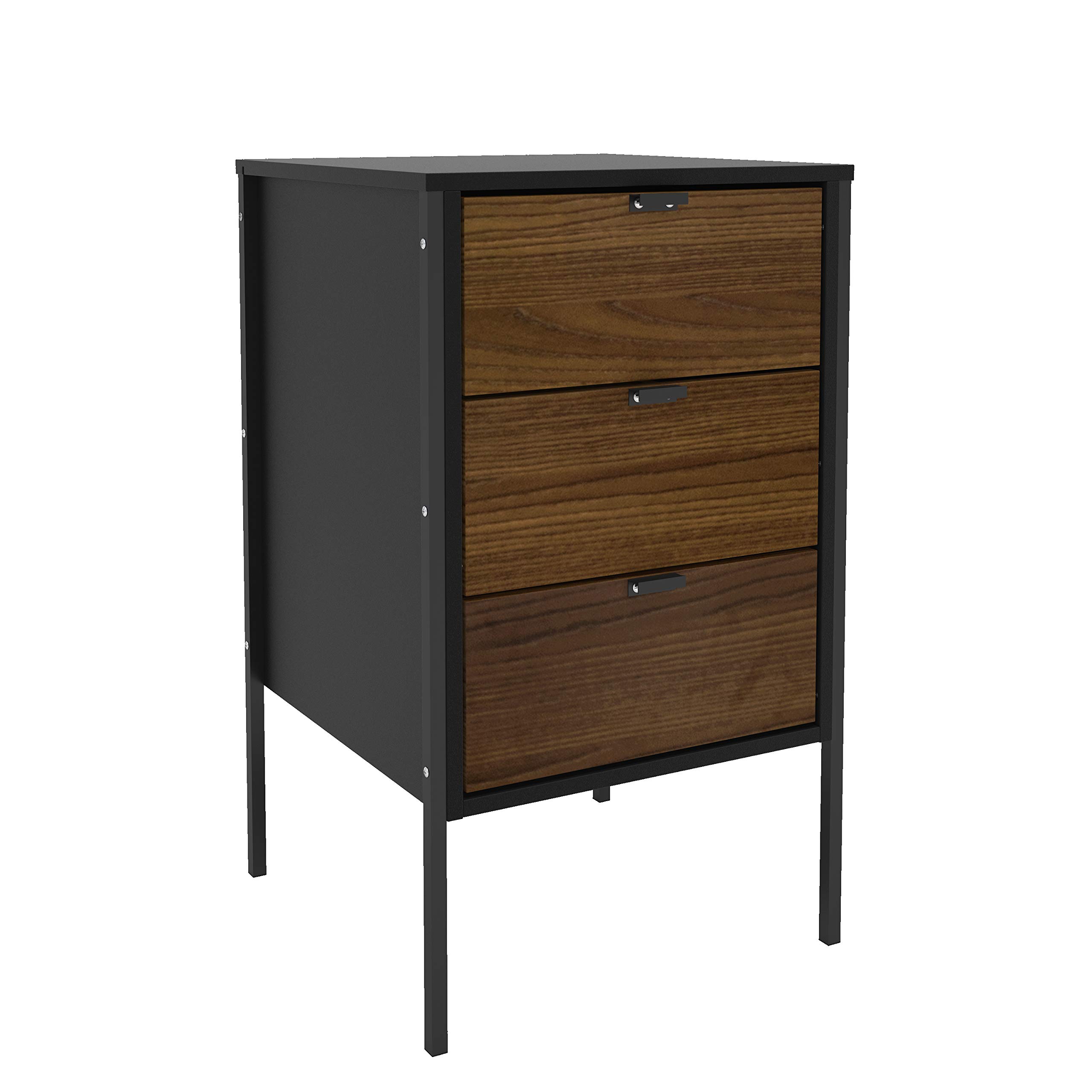 Polifurniture Mallorca 3 Drawer File Cabinet, Black/Brown