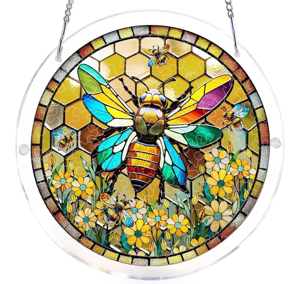 Bee Acrylic Jigsaw Puzzles Suncatcher, 7.4 Inch Window Hanging Suncatcher Acrylic Puzzle, DIY Home Decor Art Gift