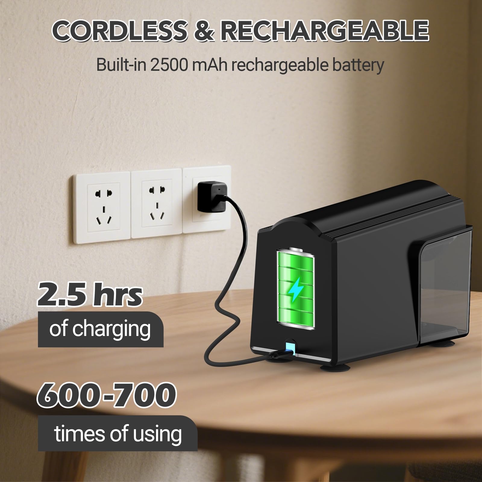 AFMAT Sacapuntas eléctrico, 6 orificios, sacapuntas eléctrico con recipiente para 6-11 mm, recargable por USB, de alto rendimiento, robusto, eléctrico para aula, escuela, hogar, oficina, negro