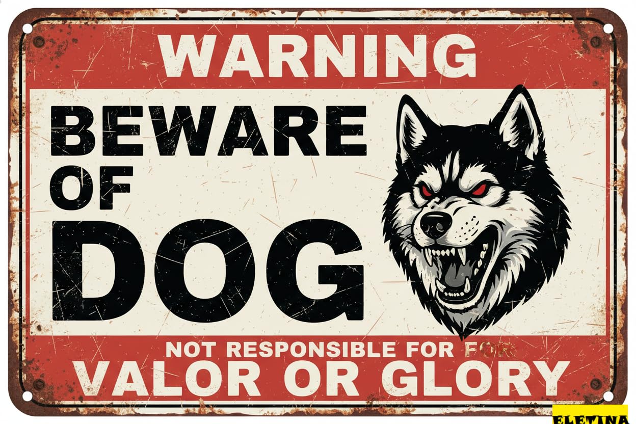Vintage Metal Tin Sign for Man Cave Beware Of Dog Samoyed Warning Beware Of Dog S Fence Outdoor Farm Garden Gate Home Yard Decor 8x12 Inch Private Property Decorative