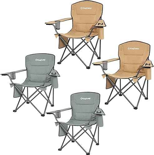 Miniatura 1 de KingCamp Paquete de 4 sillas plegables de camping de gran tamaño sillas de césped portátiles para exteriores silla de campamento resistente de 300