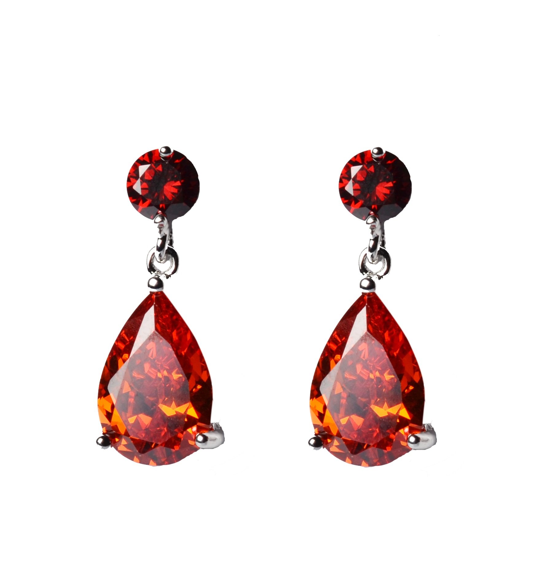 Crystalline AzuriaWomen 18ct White Gold Plated Teardrops Orange Red Zirconia Crystals Dangle Earrings