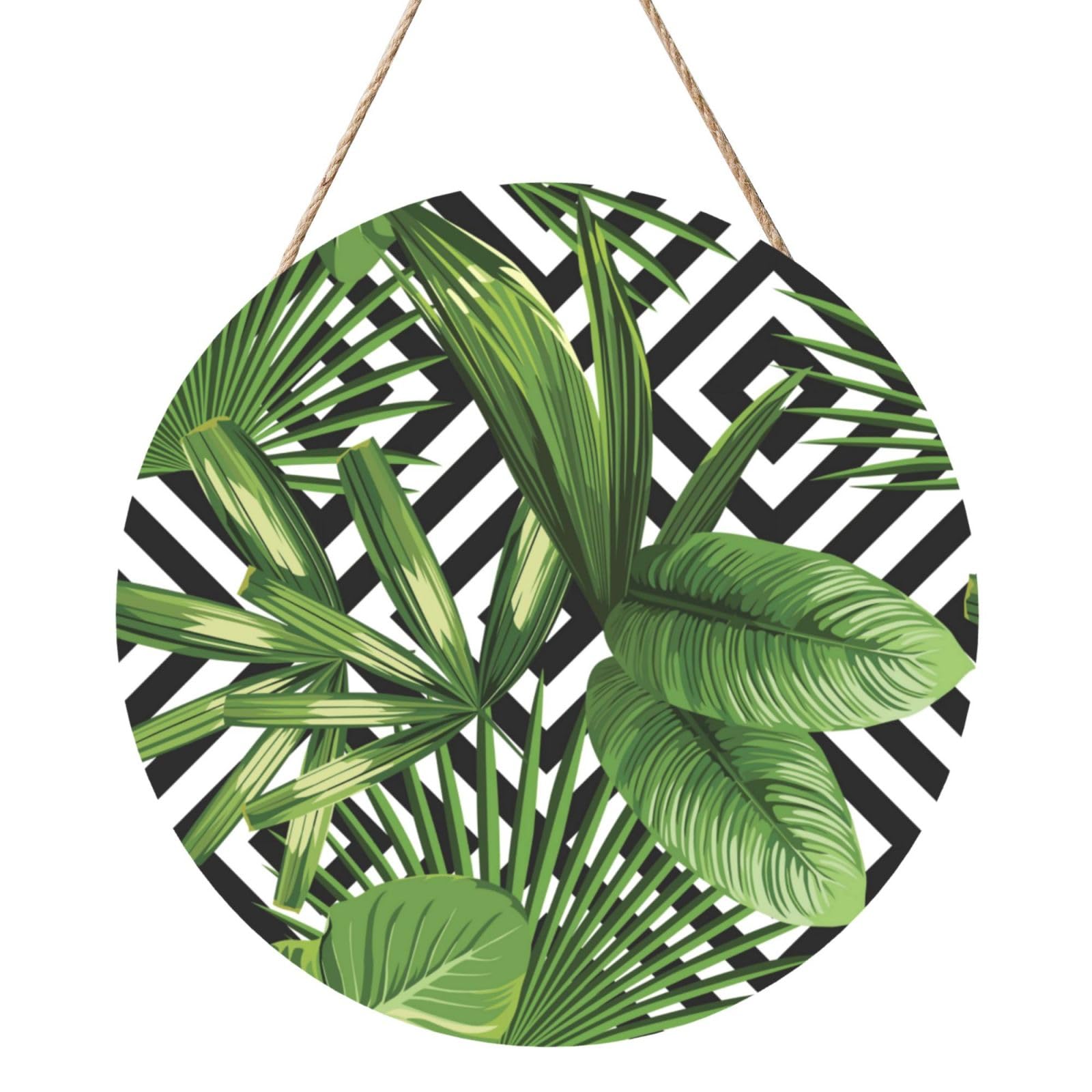 InOmak Print Summer Exotic Tropical Plants Tropical Pattern, Round Wood Panel Painting 12 in, Wall Hanging Painting For Home