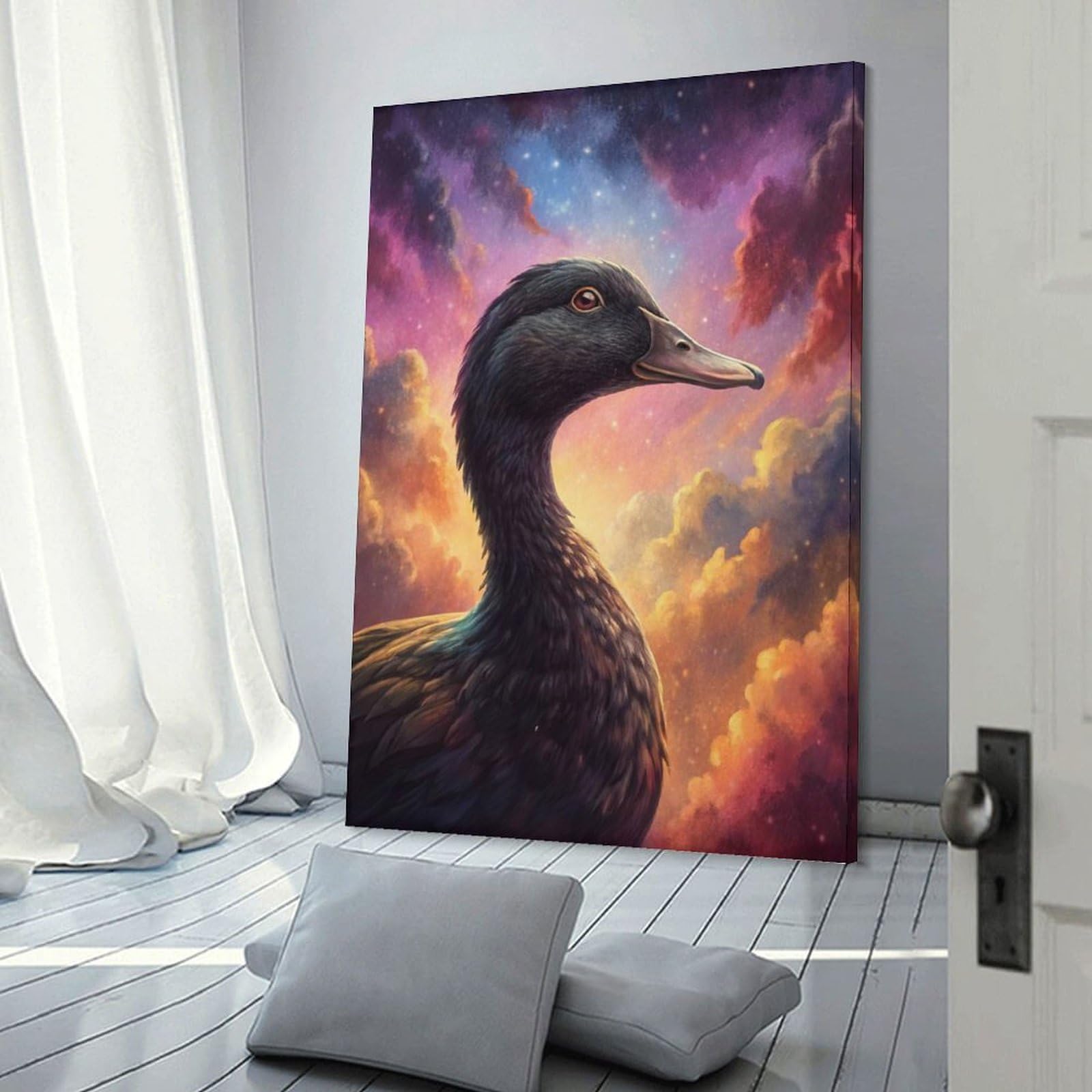 Junmoney Canvas Wall Art Duck in A Cosmic Sky, 20x30inch(50x75cm), for Corridors, Hallways Or Apartment Entries, Decorative Canvas Styling for Entry Areas