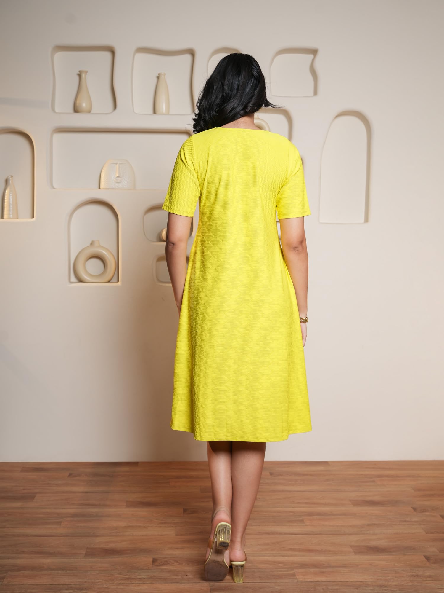 Purvaja Womens A-Line Midi Length Dress (Nisi-062-Lemon_Lemon_X-Large)