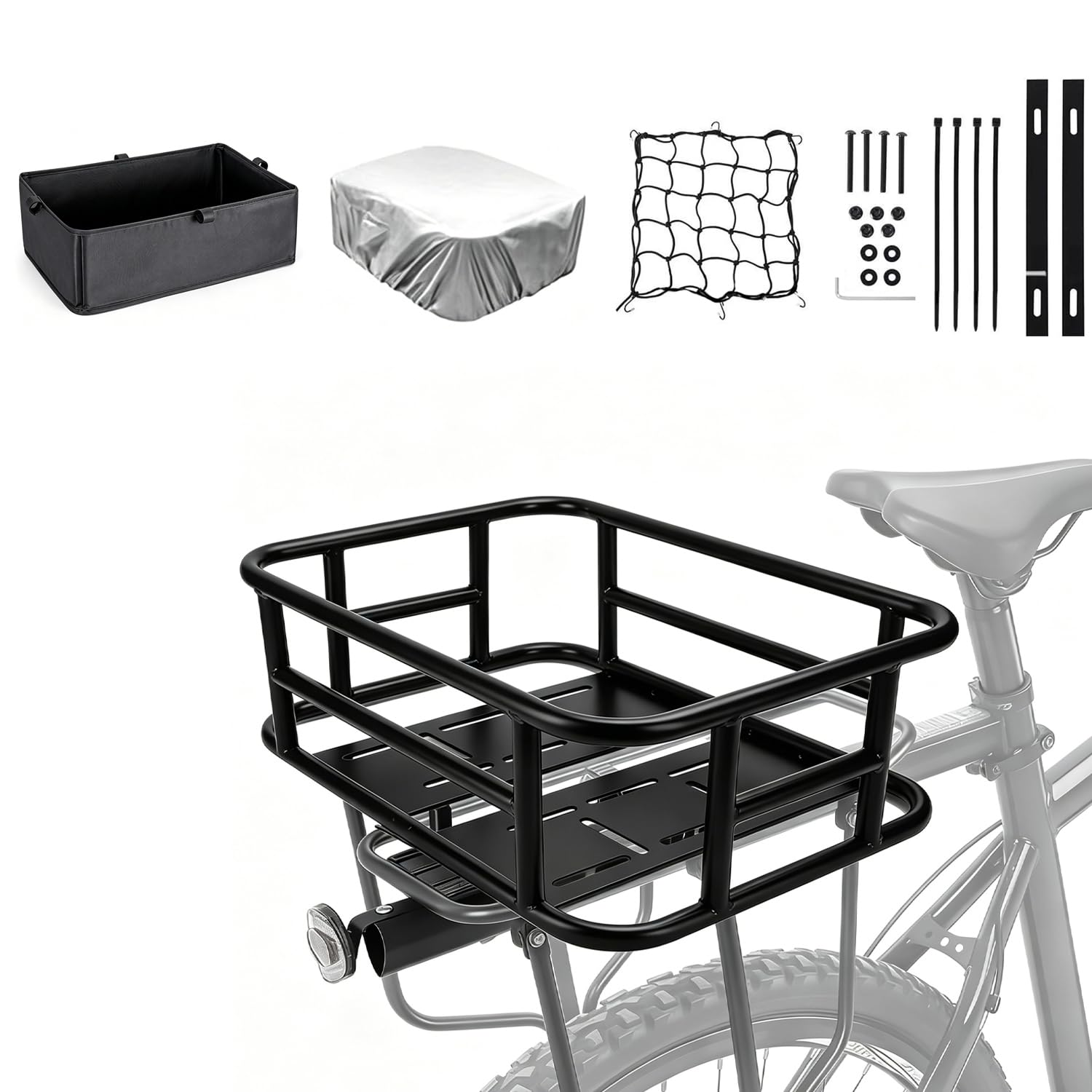 Panier Velo Arriere,Panier De Rangement Arrière Pour Vélo Grande Capacité Et Étanche,Avec Filet De Transport Et Doublure Épaisse+Couvre-pluie,Pour Transporter De La Nourriture,Des Courses,Des ,Etc.