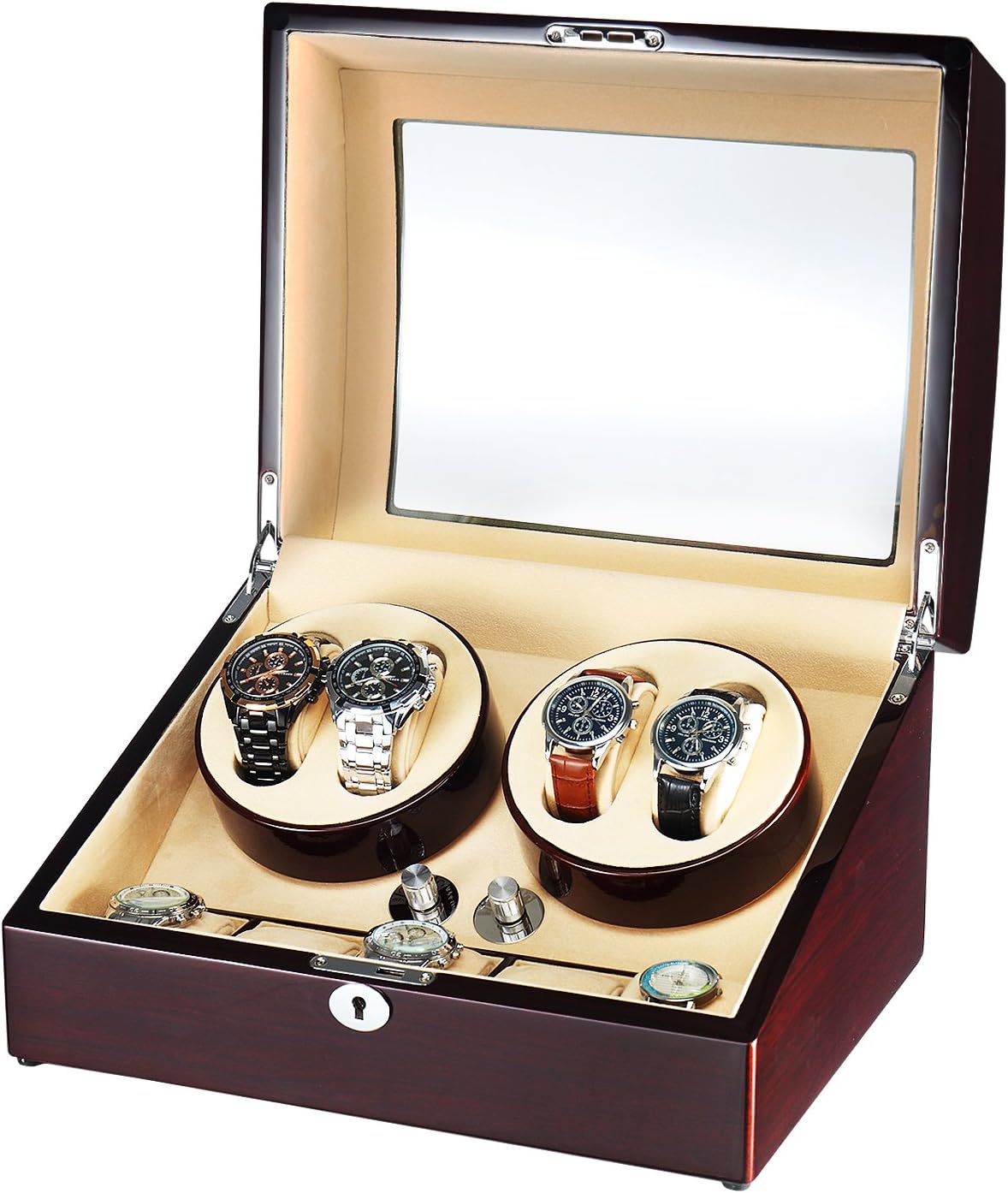 AUBLAN Wooden Quad Automatic 4+6 Watch Winder Box for 9 Watches