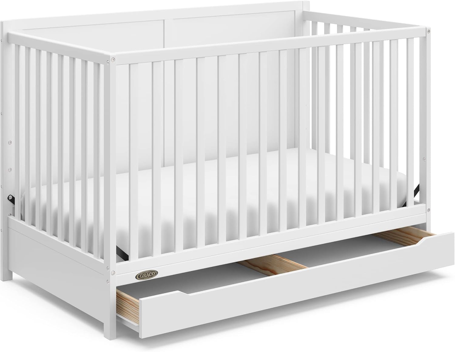 Graco Melrose 5-in-1 Convertible Crib with Drawer – GREENGUARD Gold Certified, Fits Standard Crib Mattress, Converts to Toddler Bed, Daybed and Full Bed, 4 Adjustable Mattress Heights (White)
