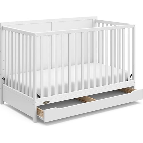 Graco Melrose 5-in-1 Convertible Crib with Drawer – GREENGUARD Gold Certified, Fits Standard Crib Mattress, Converts to Toddler Bed, Daybed and Full Bed, 4 Adjustable Mattress Heights (White)