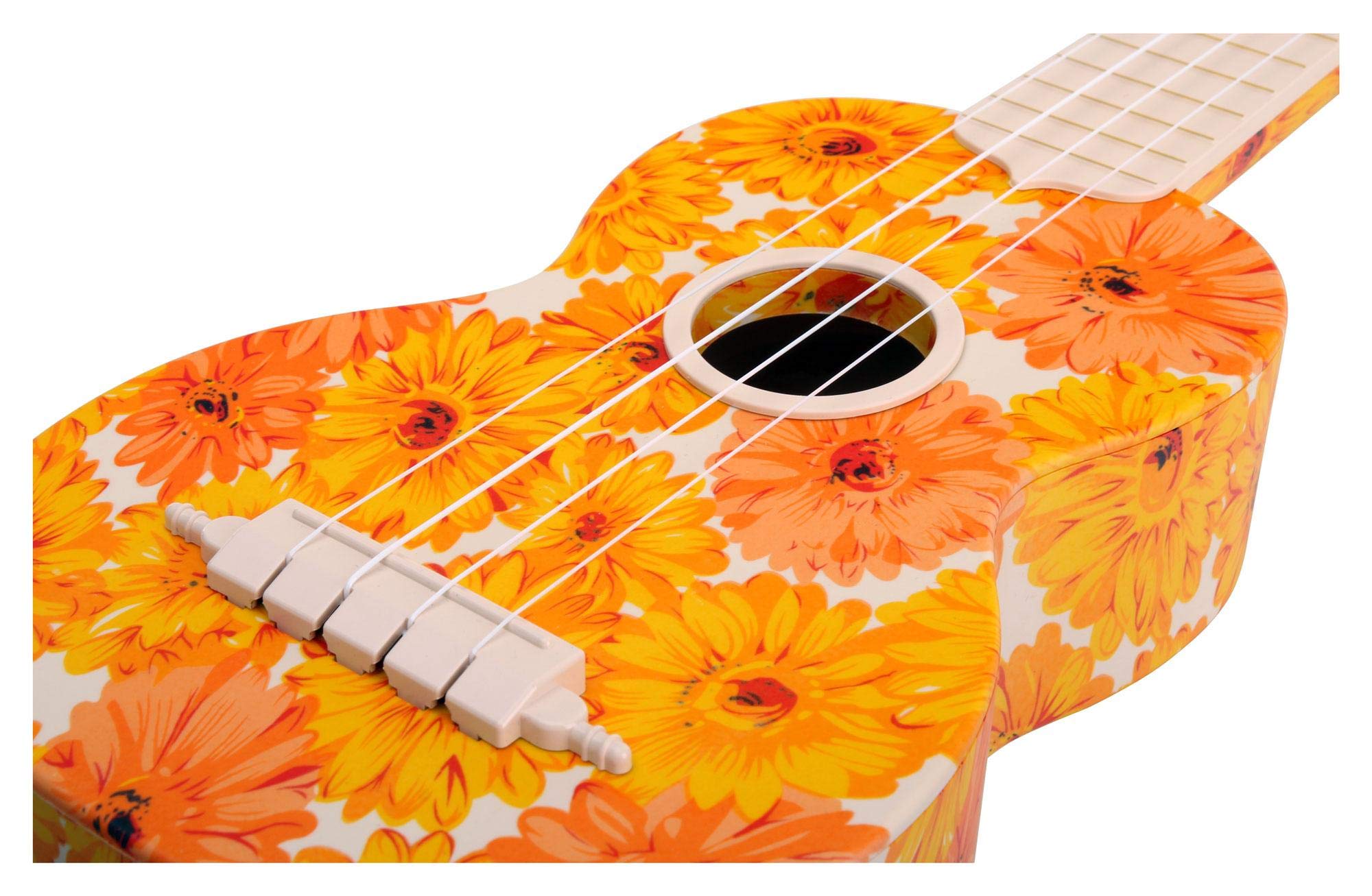 Classic Cantabile BeachBuddy Beachflower Set Ukulele incl. Accordatore | Classic Cantabile Sopran Ukulele, Resiste a umidità e sbalzi di temperatura, Scala sopranino, 12 tasti, Design originale