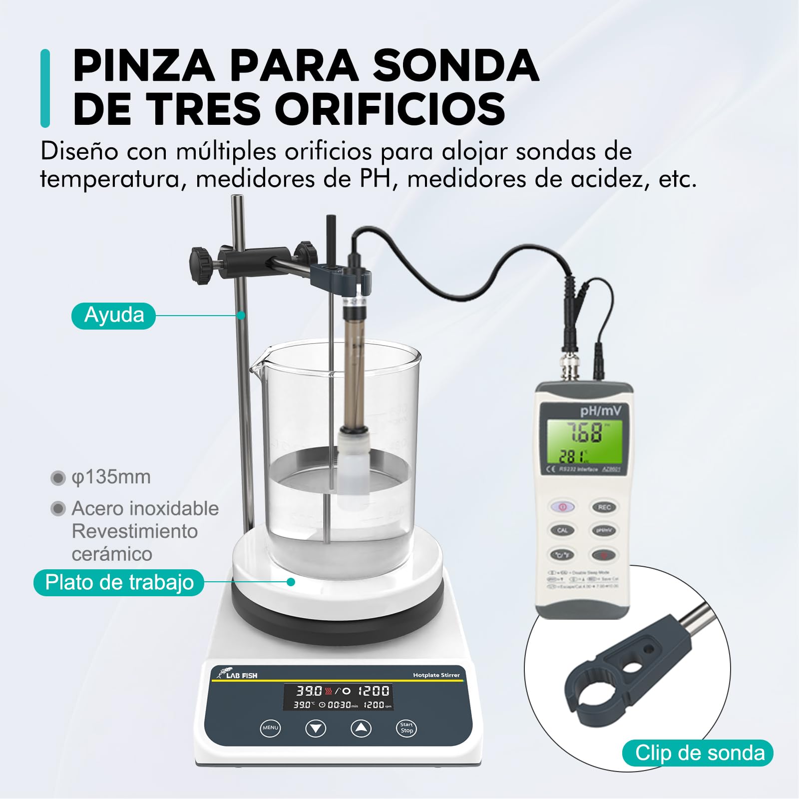 LABFISH Laboratorio Agitador Magnético Placa Calentadora 310℃/ 590℉ 5 Pulgadas Agitador Magnético Digital 3L Ajuste de Temporizador 50-1500rpm, Sensor de Sonda y Barra de Agitación Incluidos