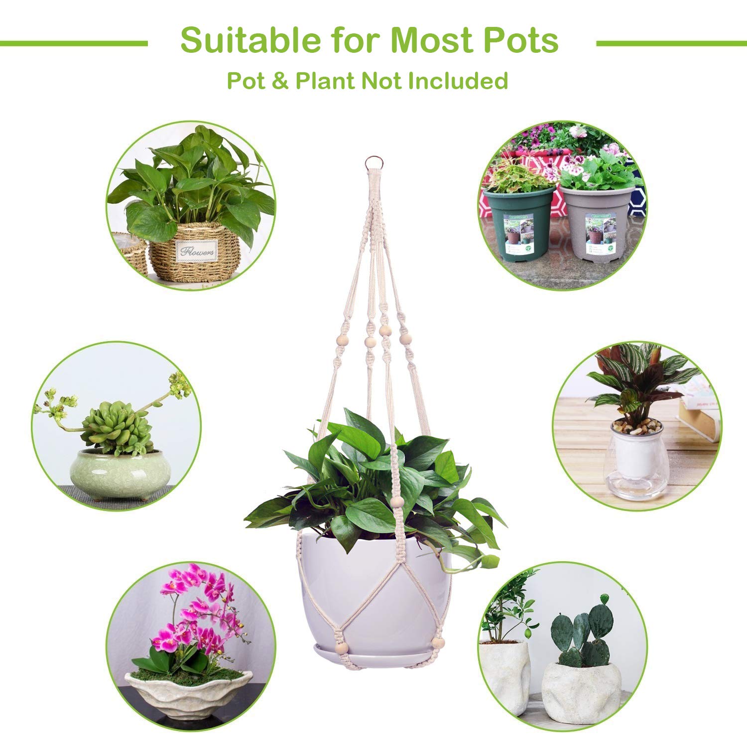 Plante Suspendue Support Macramé Pour Plantes - Suspension Coton Naturel 89cm Avec Crochet Pot De Fleur Exterieur Grande Taille