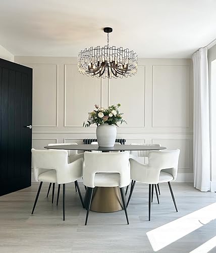 Miniatura 2 de LOVEDIMA Candelabro negro, cristal redondo de 10 luces de altura ajustable para comedor, dormitorio, sala de estar, vestíbulo, isla de cocina