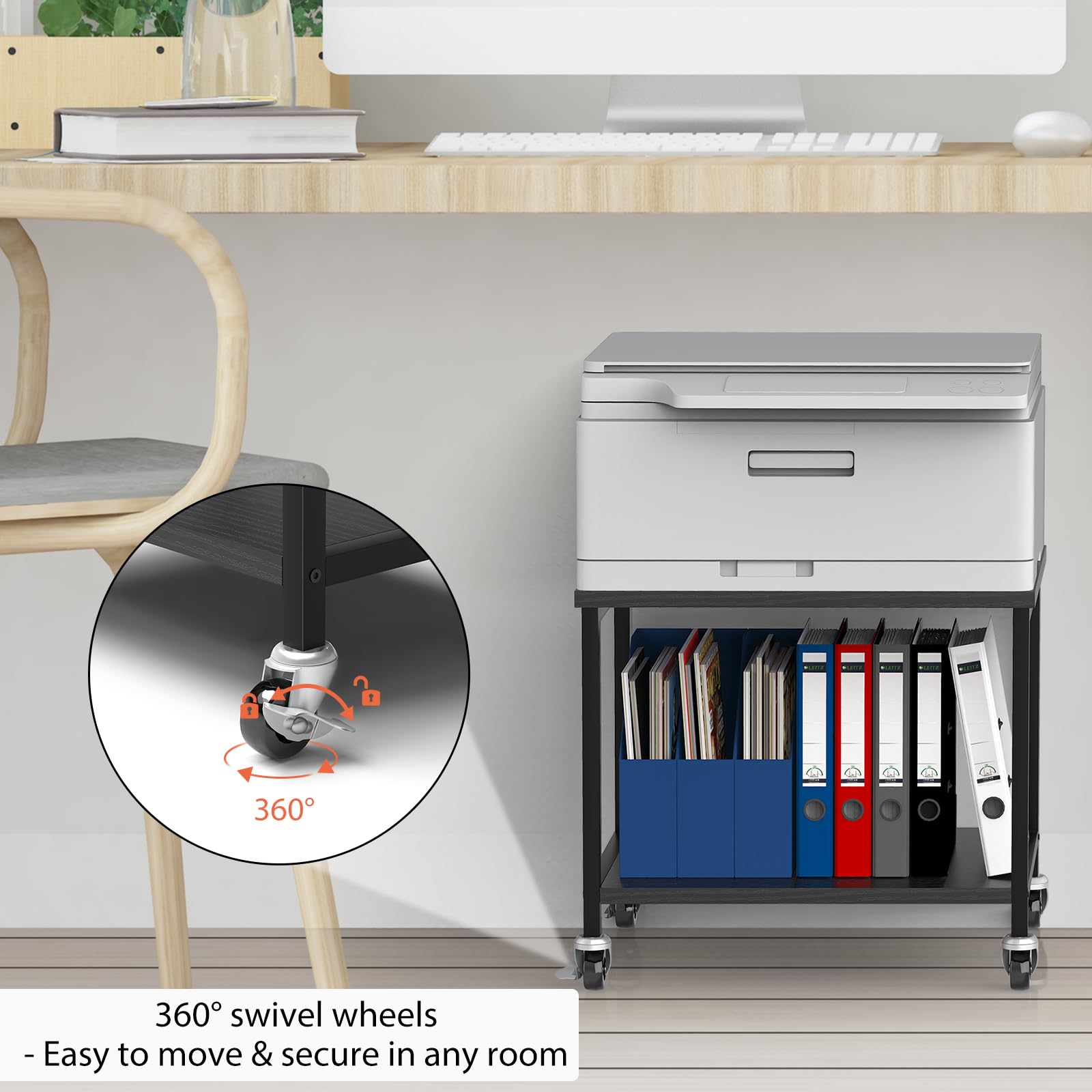 smusei Mesa Impresora 3D Dos Niveles Mesa para Impresora con 360° Ruedas para Oficina Estudio Sala Estar Soporta hasta 100 Libras (Negro, 42 x 30 x 35 cm)