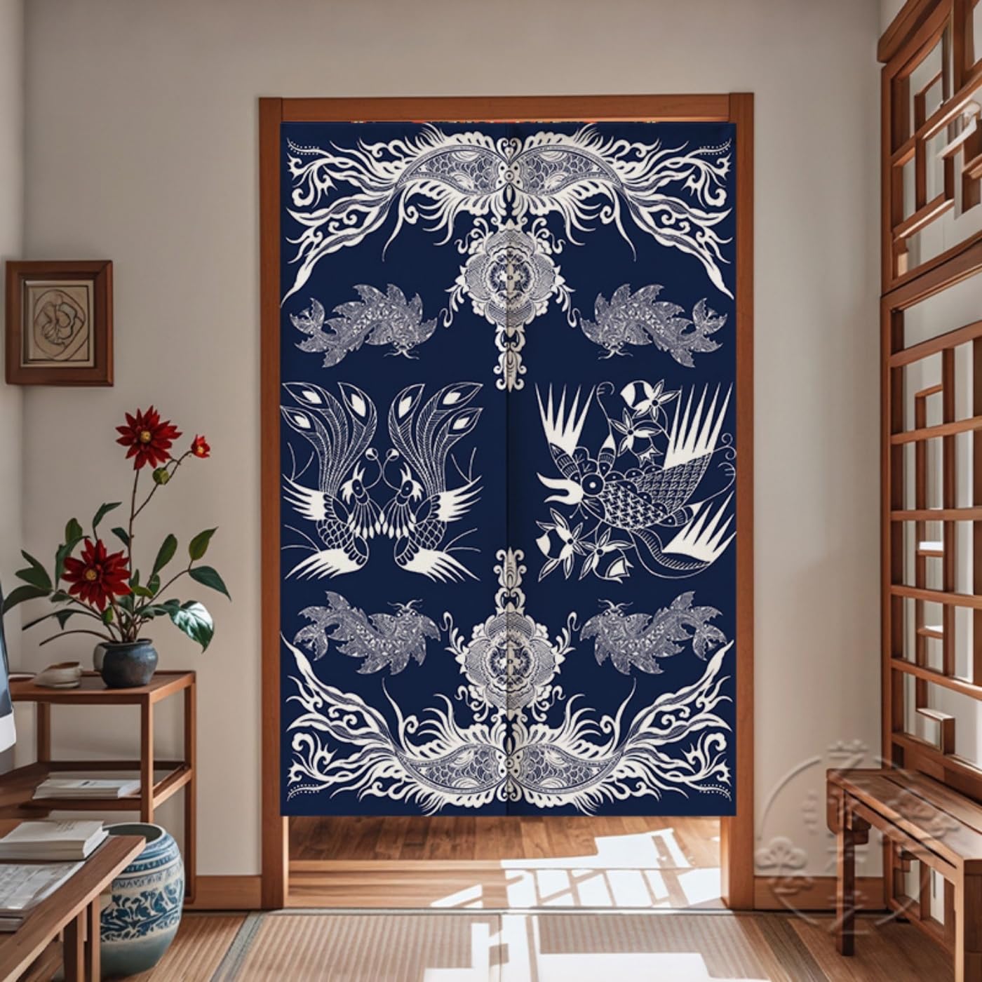 Guest Ruyunlai M03 Blue Pattern Japanese Noren Doorway Curtain, 90X150cm