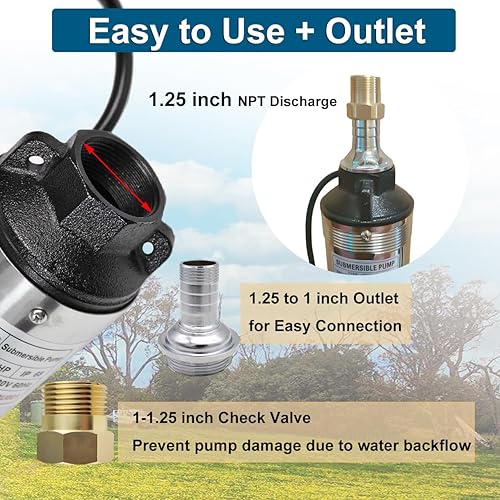 Miniatura 5 de iMeshbean® Bomba sumergible de pozo profundo de 4" con caja de control incorporada: 1/2 HP, 110V, 60 Hz, 25 GPM, cabezal de 150 pies, cable